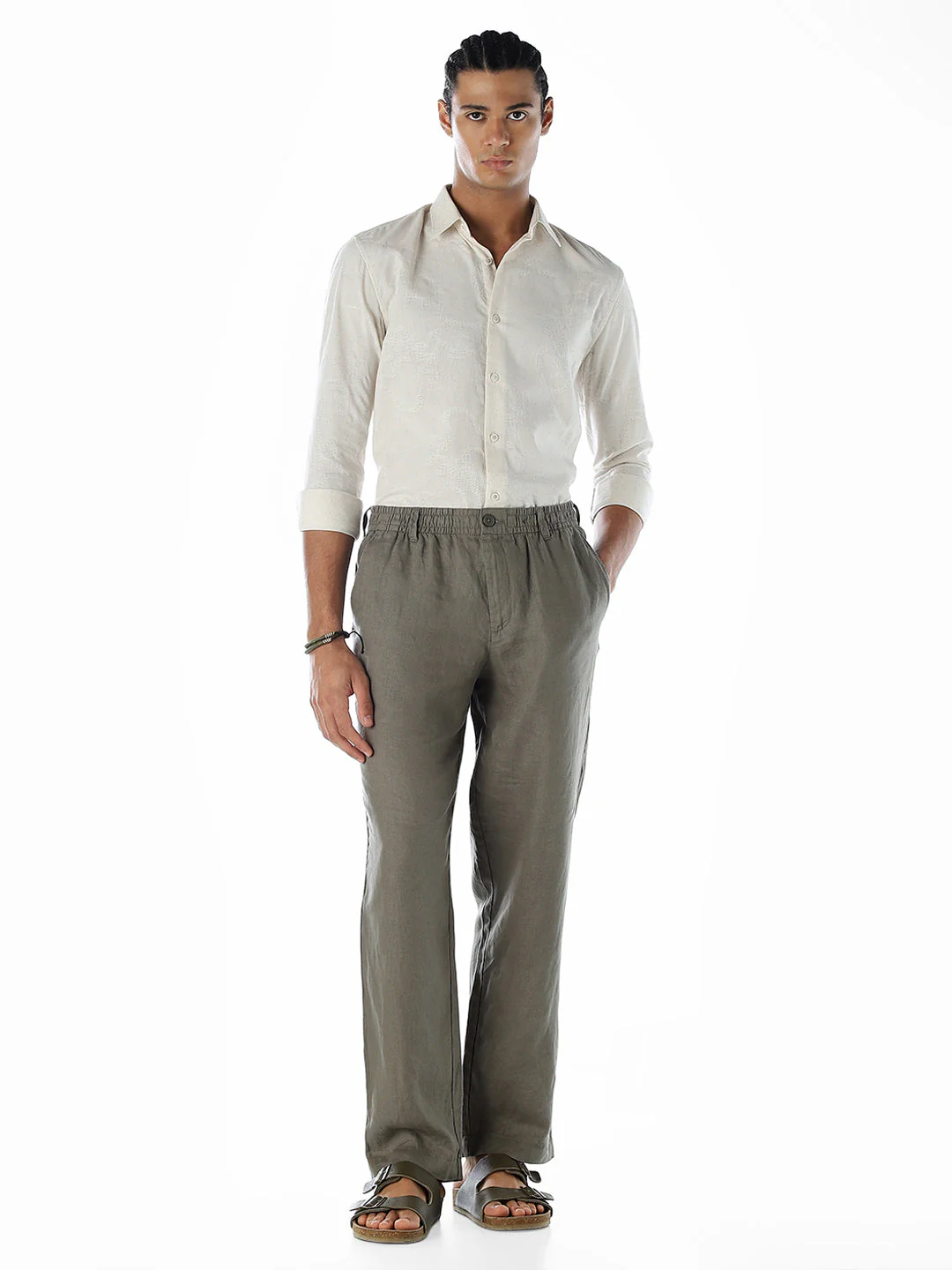 Cotton Beige Slim Fit Shirt - Image 6