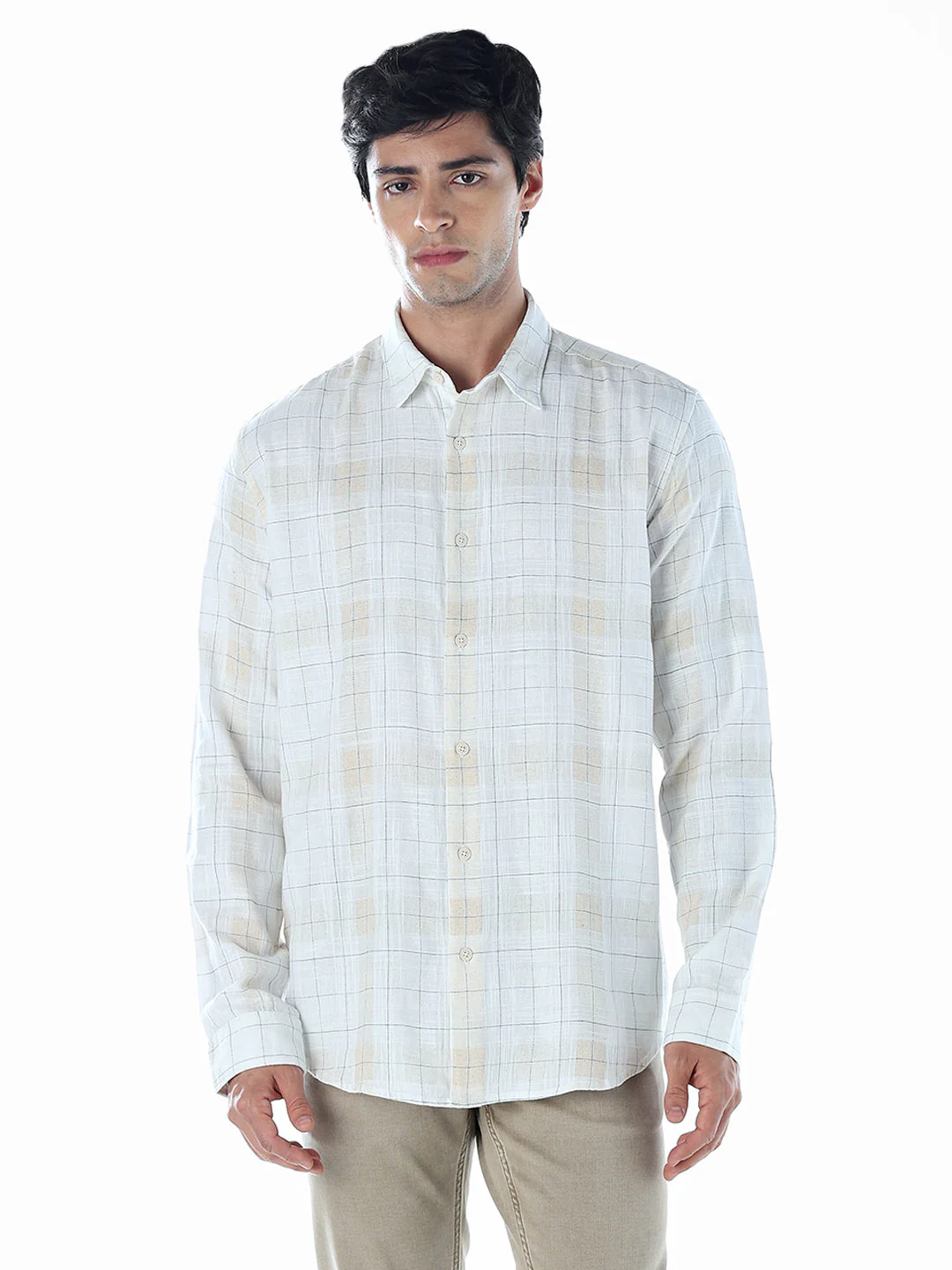 Cotton Linen Blend Check Shirt - Image 2