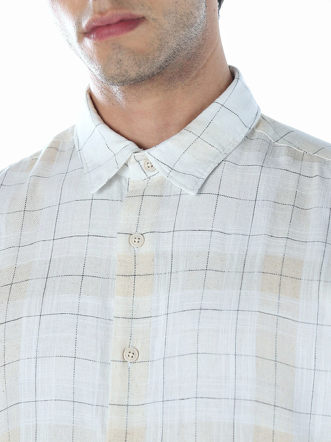 Cotton Linen Blend Check Shirt - Image 5