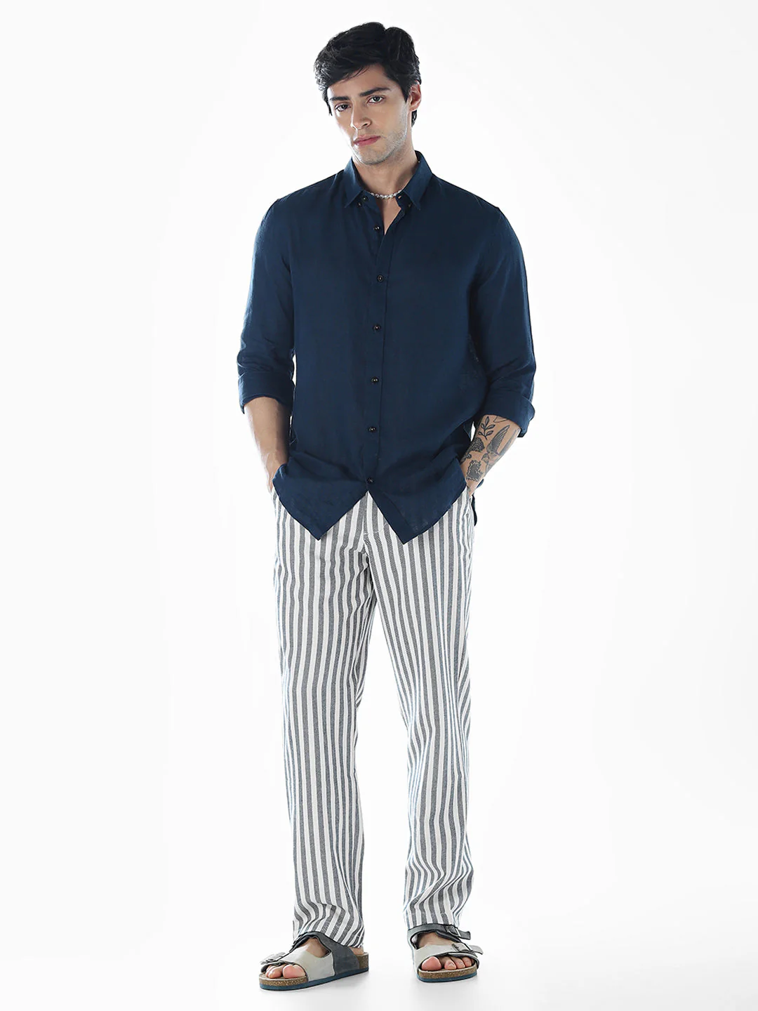 Striped Loose Fit Pants - Blue - Image 6
