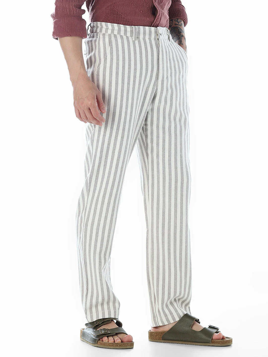 Striped Loose Fit Pants - Beige - Image 2