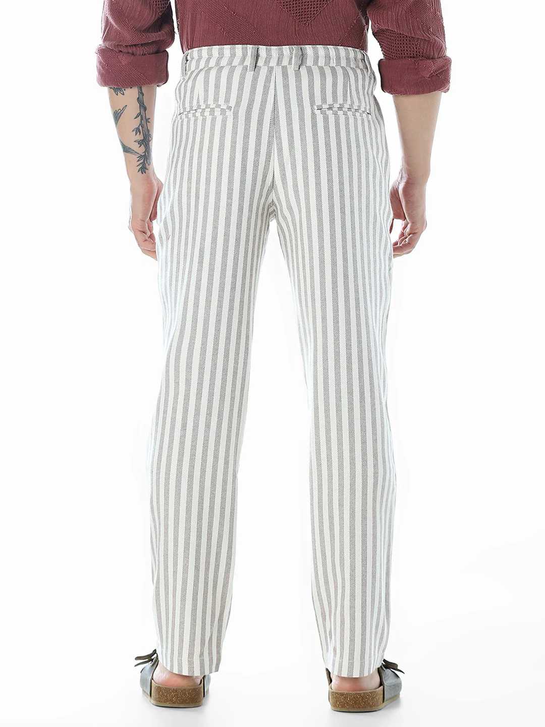 Striped Loose Fit Pants - Beige - Image 3
