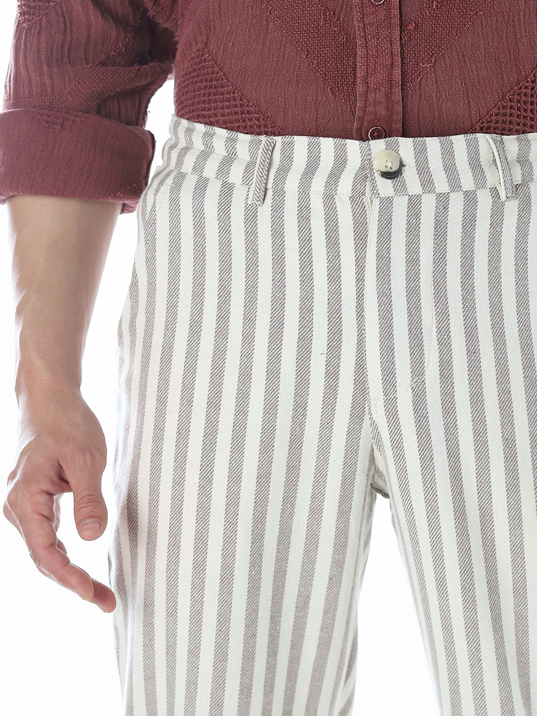 Striped Loose Fit Pants - Beige - Image 4