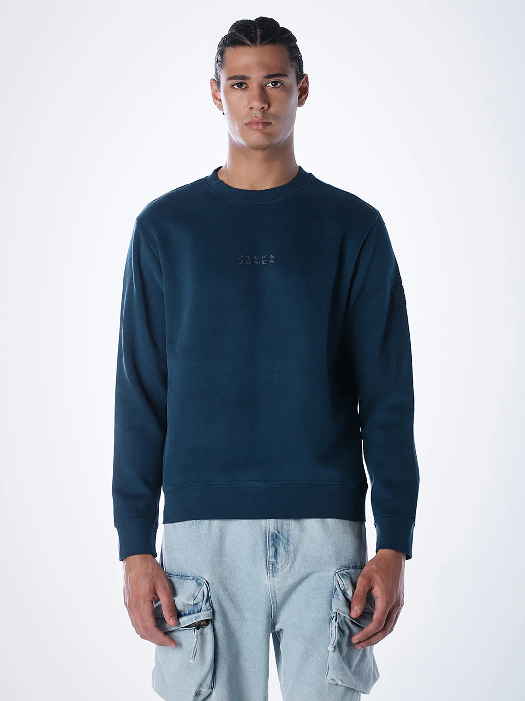 Logo Text Cotton Sweatshirt - Blue - Image 2