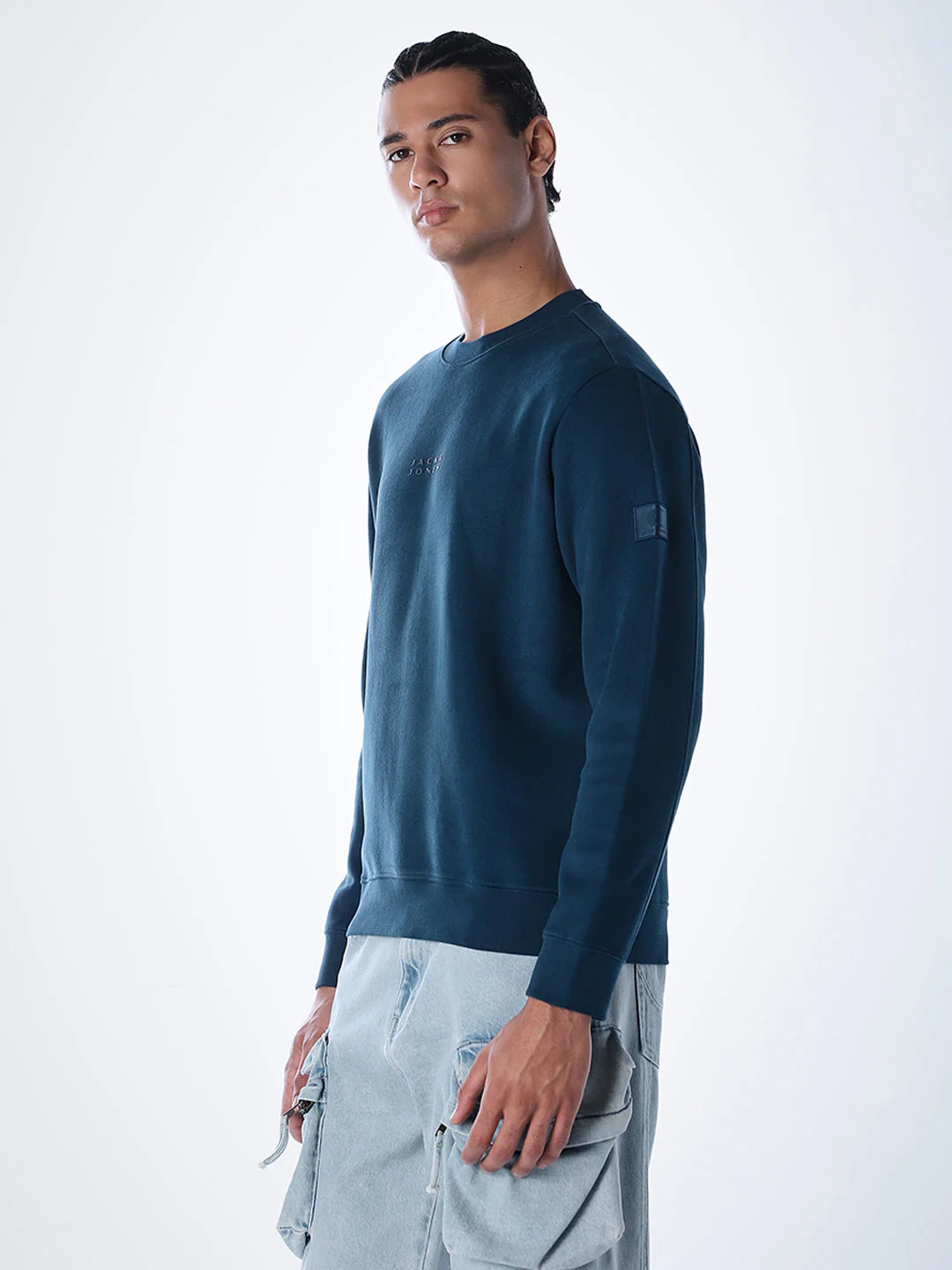 Logo Text Cotton Sweatshirt - Blue - Image 3