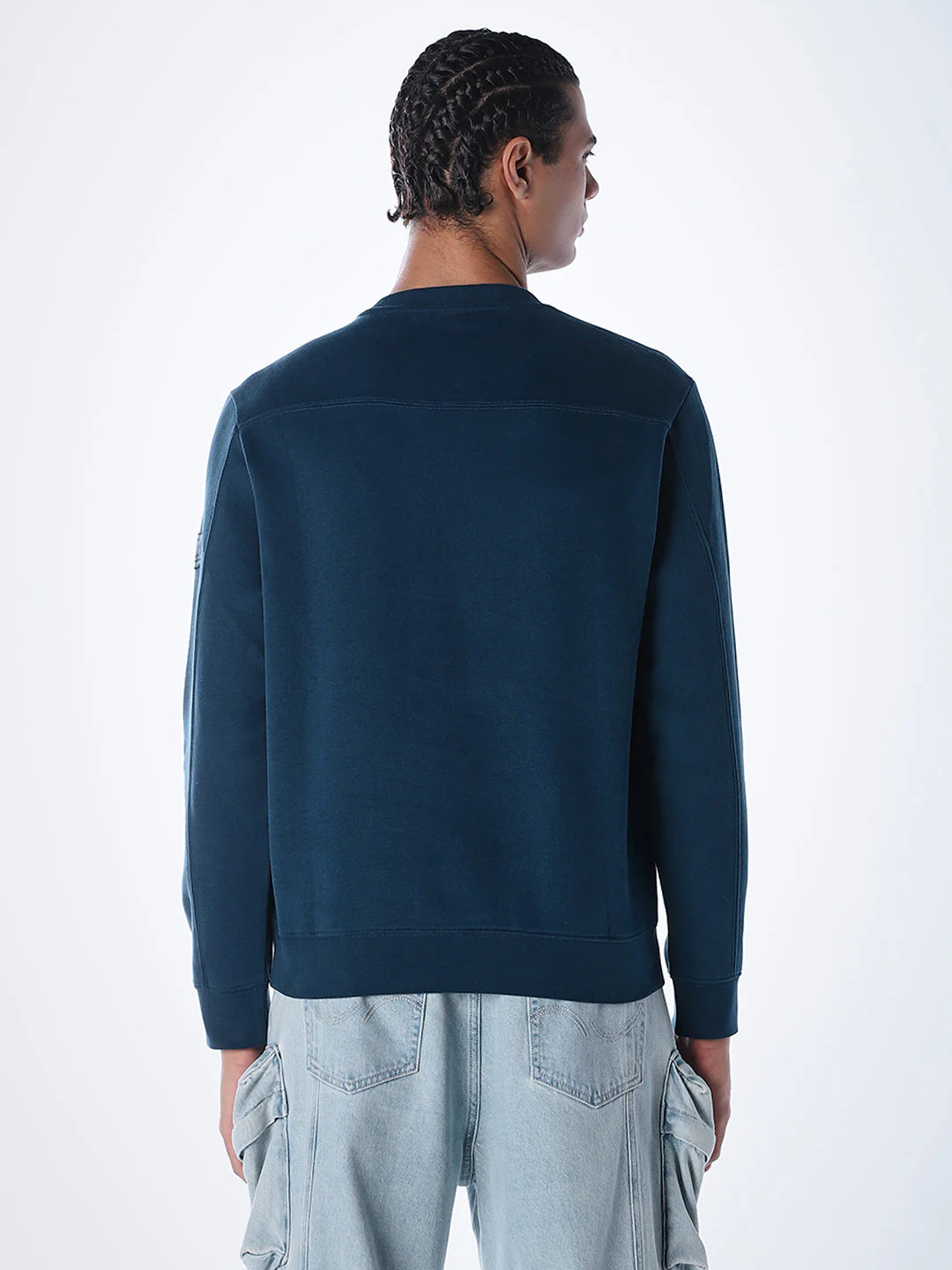 Logo Text Cotton Sweatshirt - Blue - Image 4