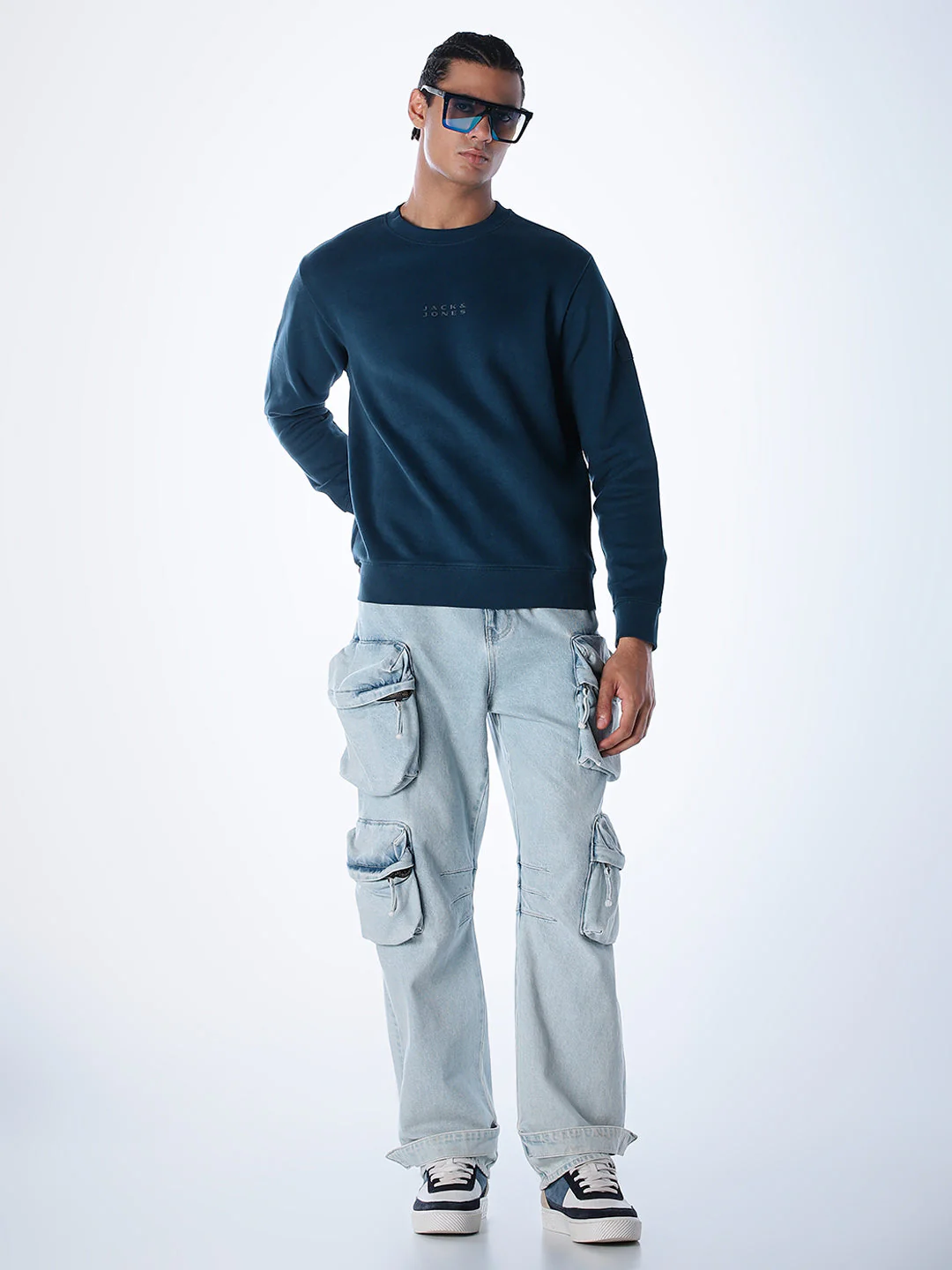 Logo Text Cotton Sweatshirt - Blue - Image 6