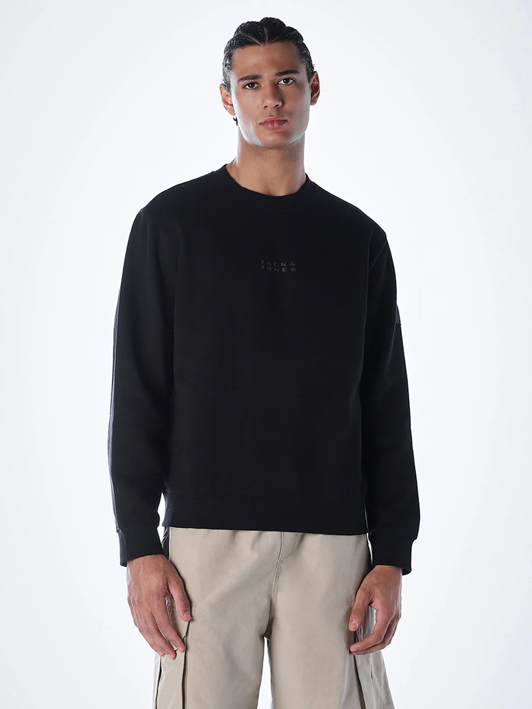 Logo Text Cotton Sweatshirt - Black - Image 2