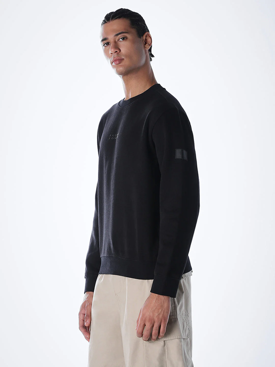 Logo Text Cotton Sweatshirt - Black - Image 3