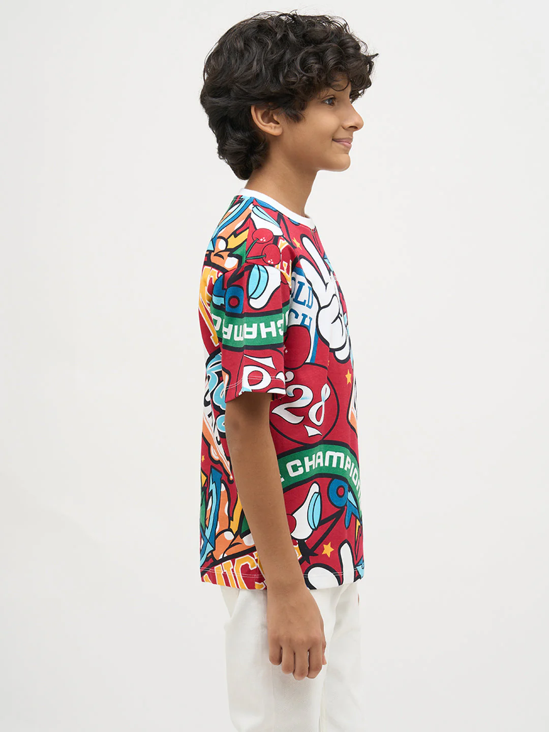 Boys Mickey Printed T-shirt- Red - Image 3