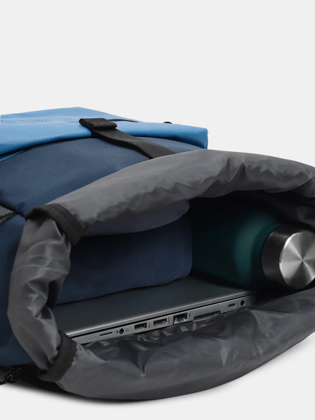 Colourblocked Roll-Top Backpack - Blue - Image 7