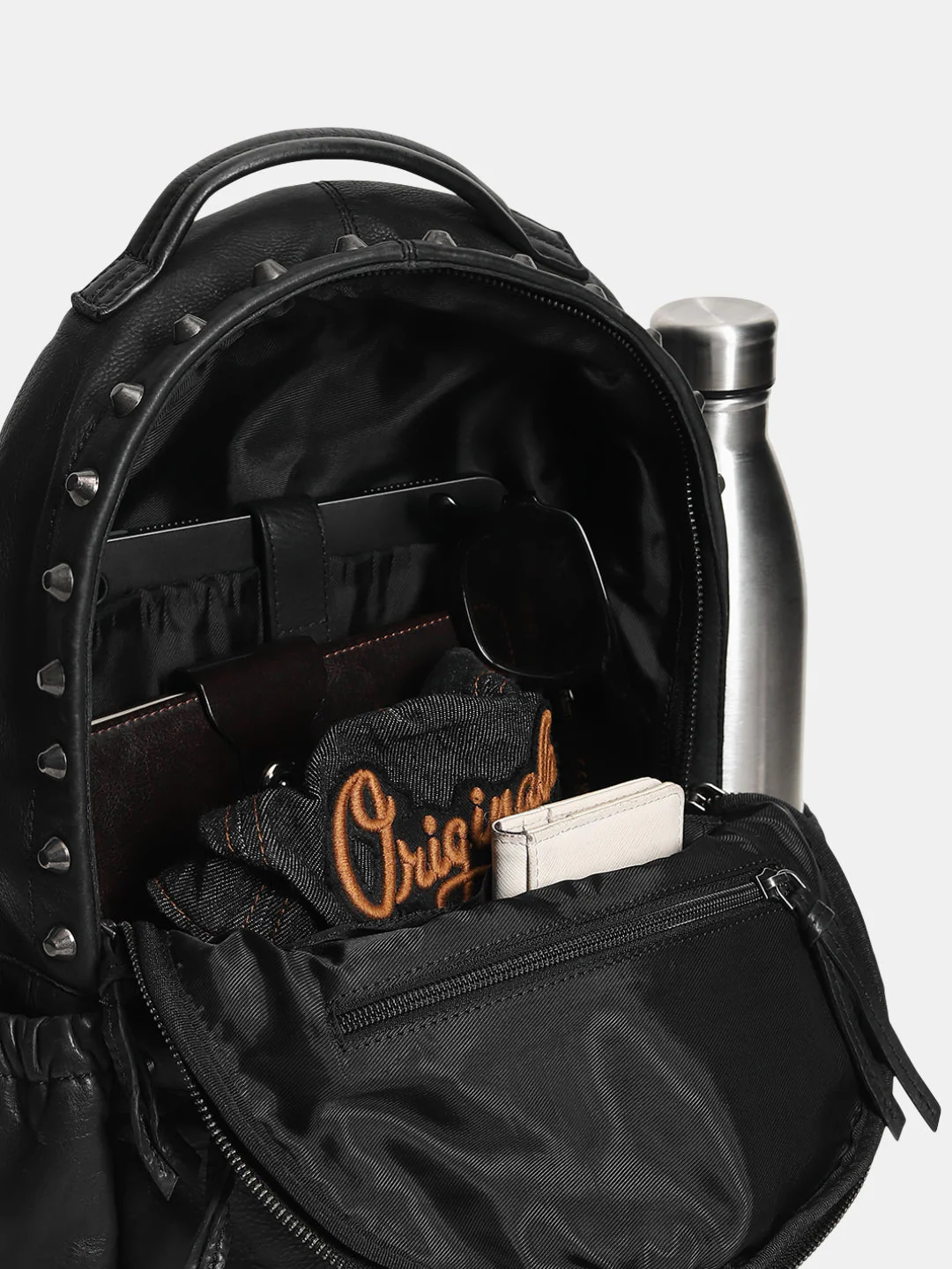 Black Studded Leather Backpack - Image 7