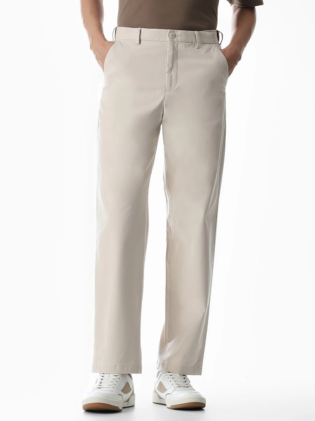Beige Low Rise Regular Fit Pants