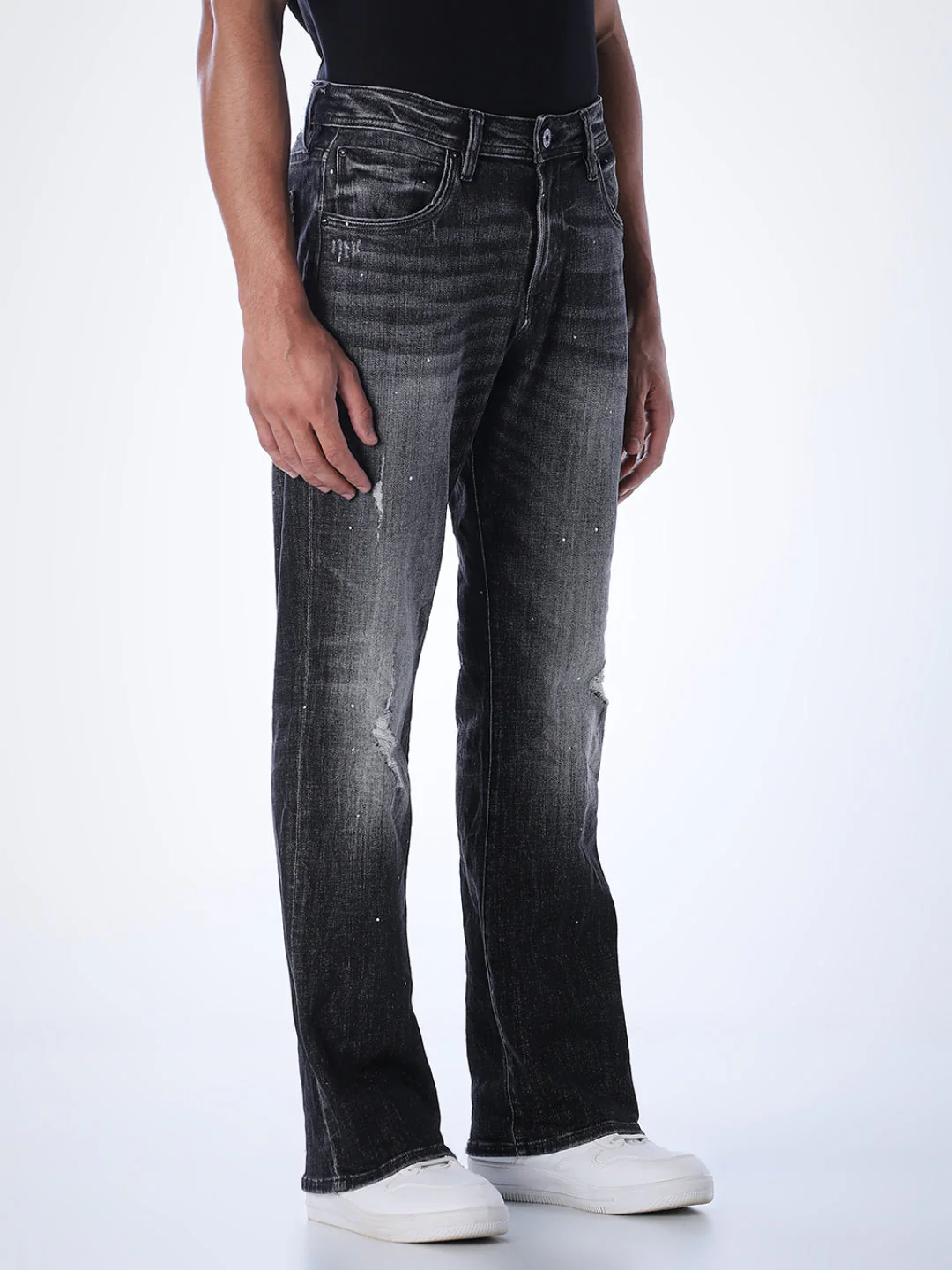 Mildly Distressed Cliff Bootcut Jeans - Black - Image 2