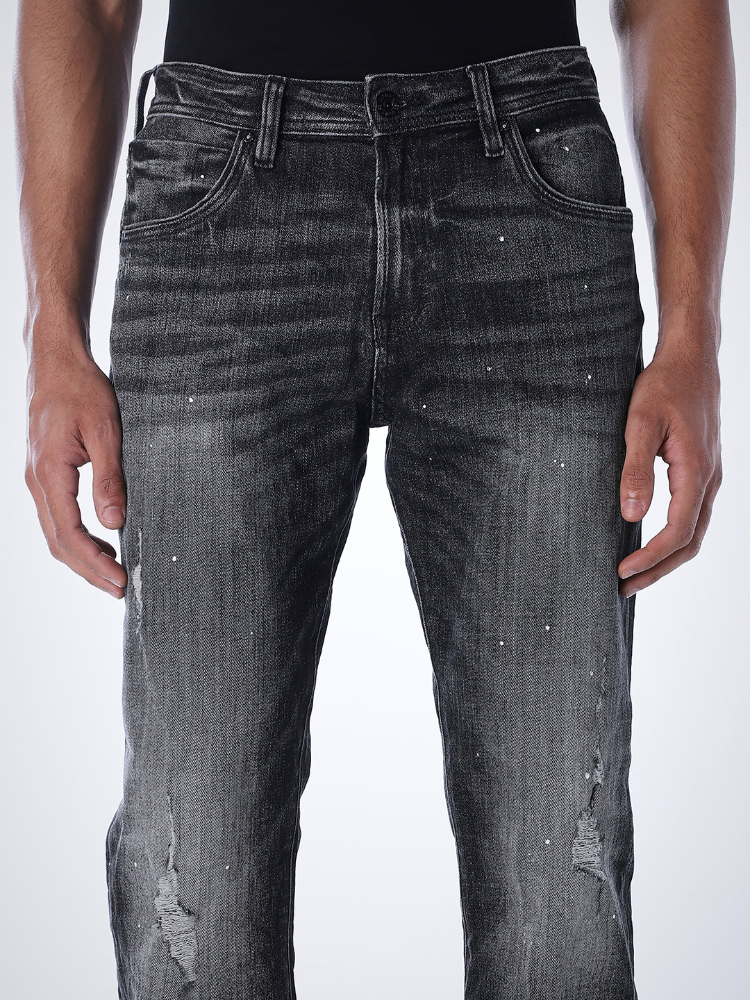 Mildly Distressed Cliff Bootcut Jeans - Black - Image 4