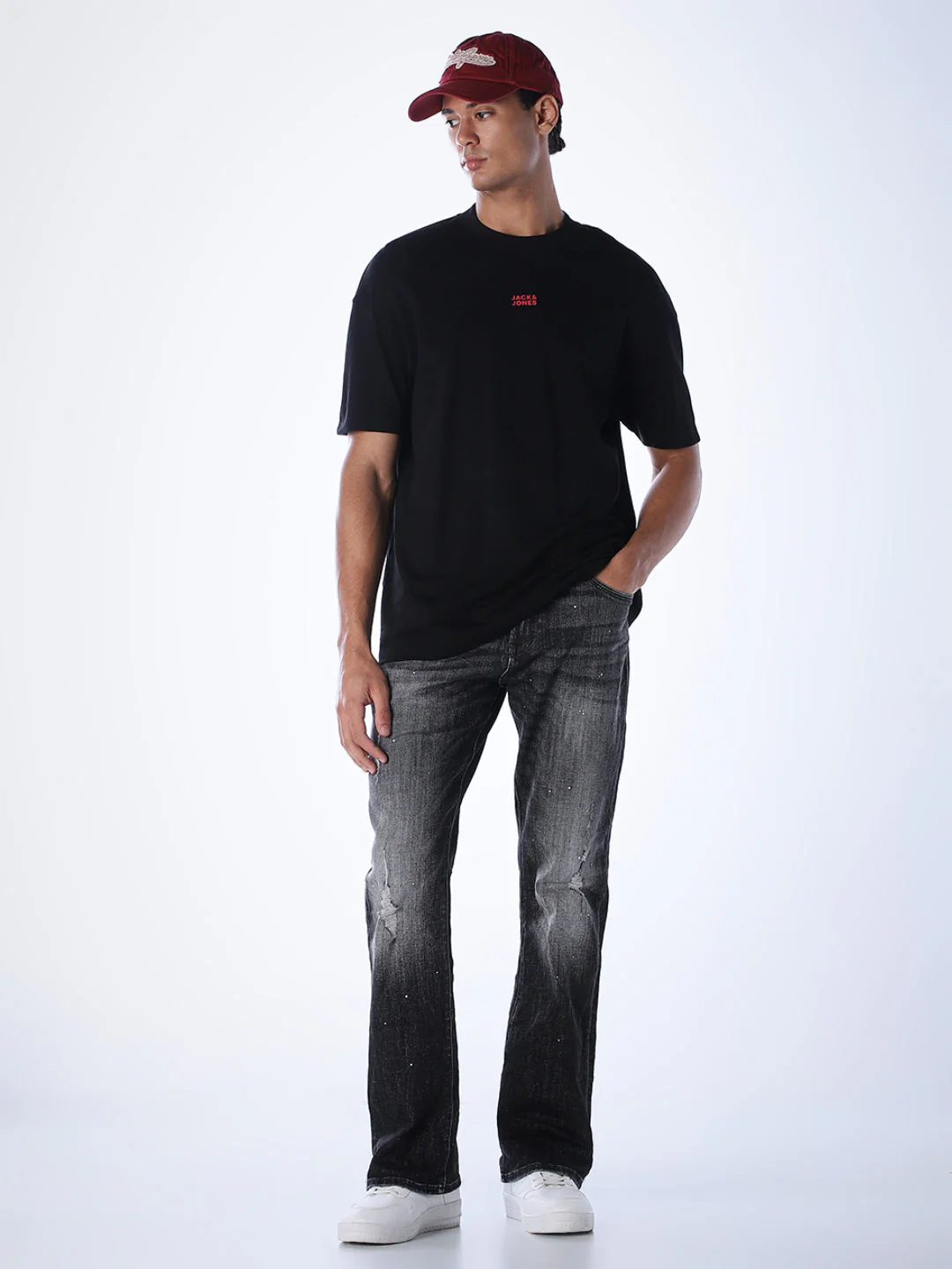 Mildly Distressed Cliff Bootcut Jeans - Black - Image 6