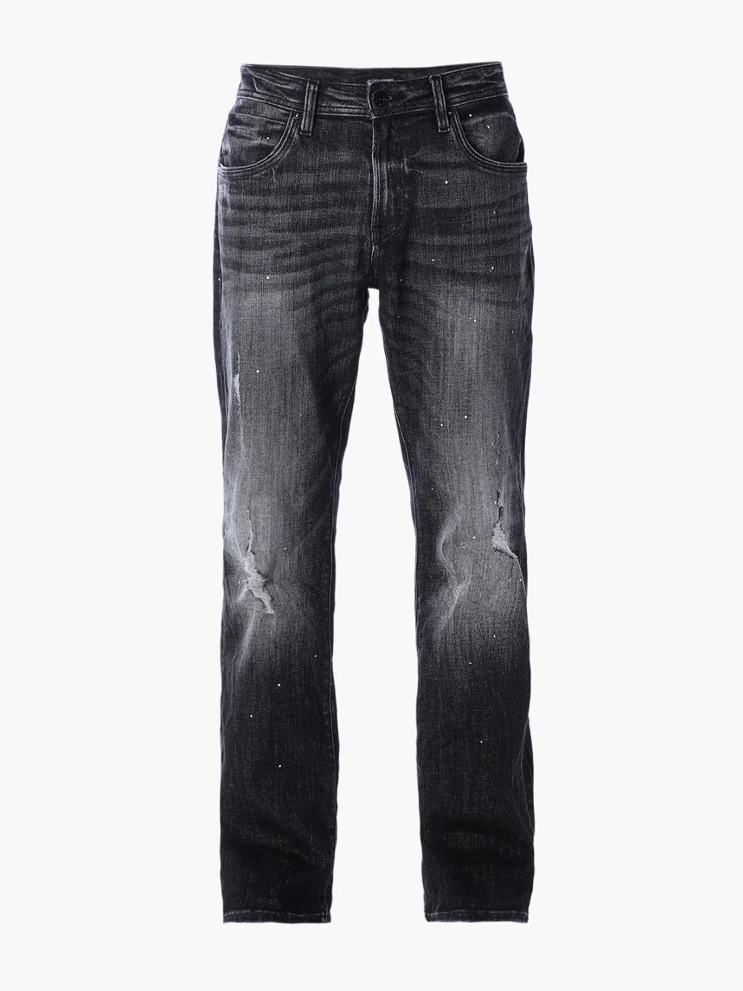 Mildly Distressed Cliff Bootcut Jeans - Black - Image 7