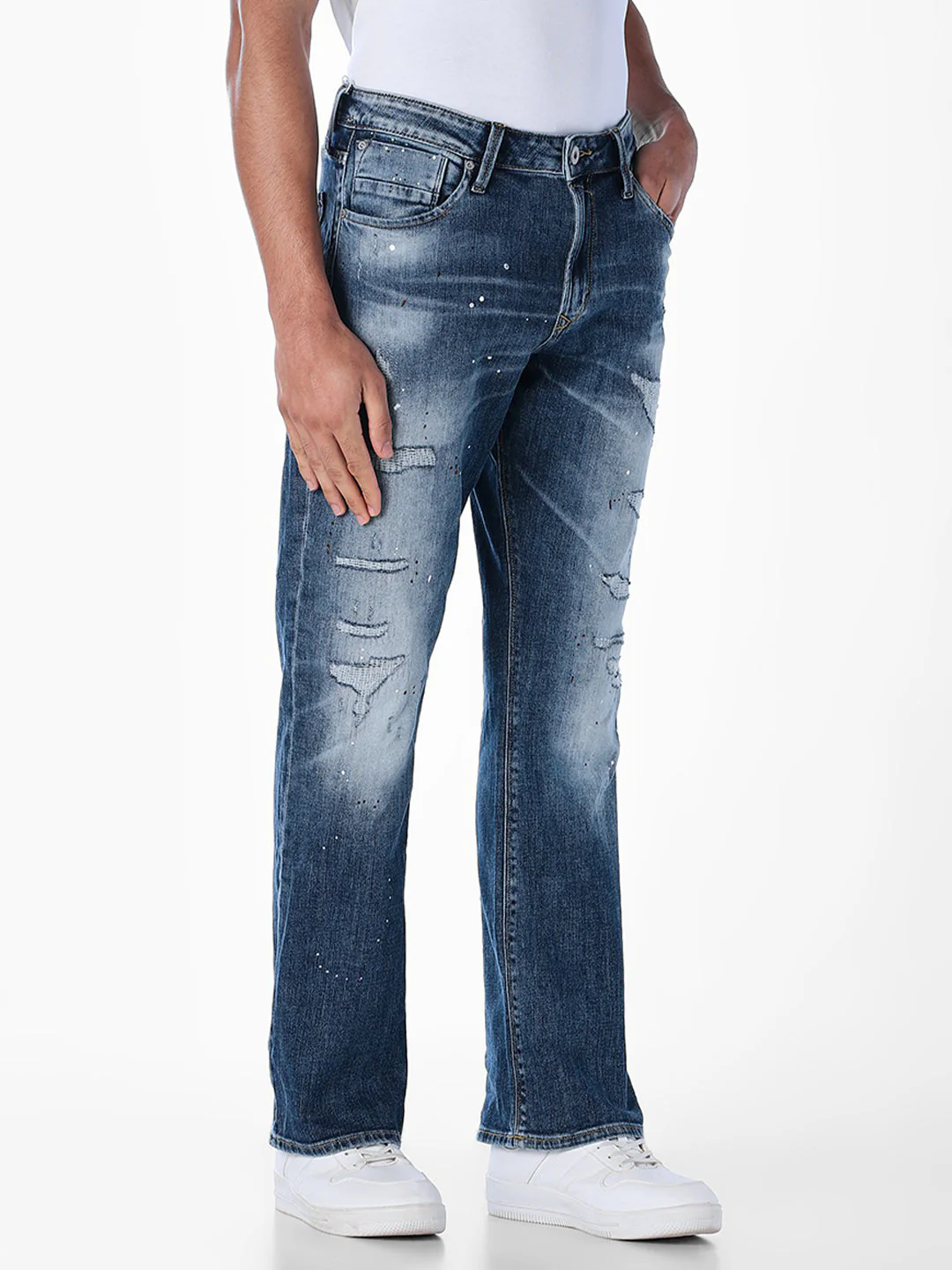 5 Pocket Distressed Bootcut Jeans - Image 2