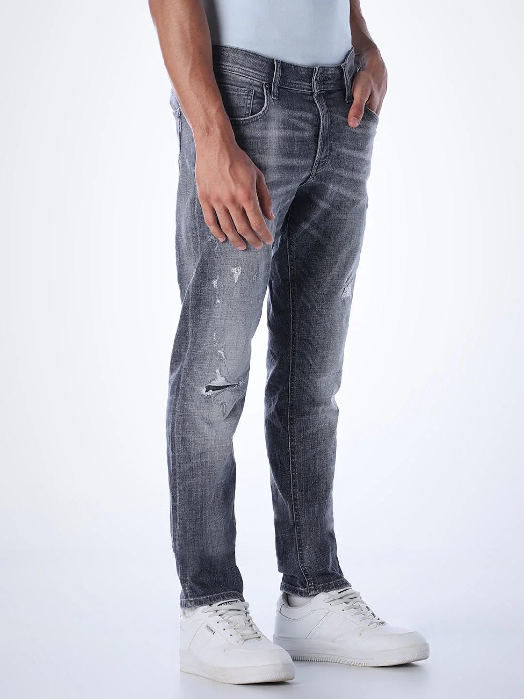 Heavily Distressed Glenn Slim Fit Jeans - Grey - Image 2