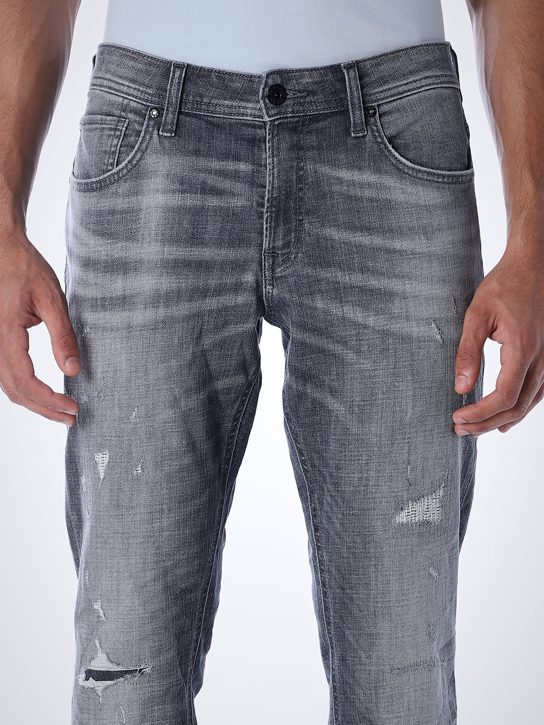 Heavily Distressed Glenn Slim Fit Jeans - Grey - Image 4