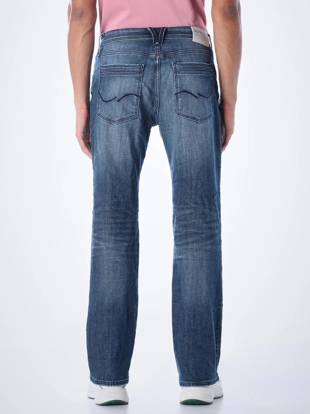 Mildly Distressed Cliff Bootcut Jeans - Blue - Image 3