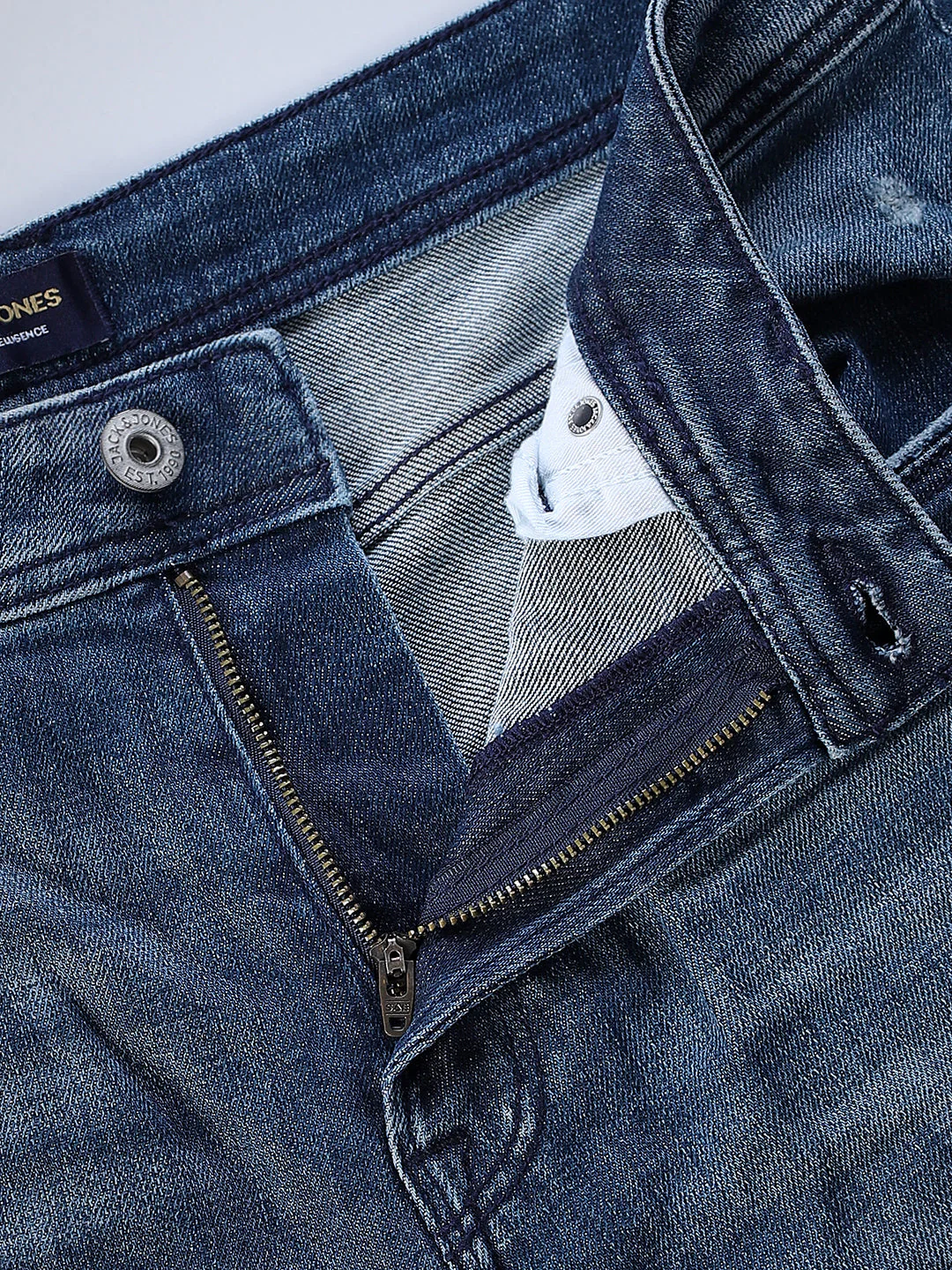 Mildly Distressed Cliff Bootcut Jeans - Blue - Image 4