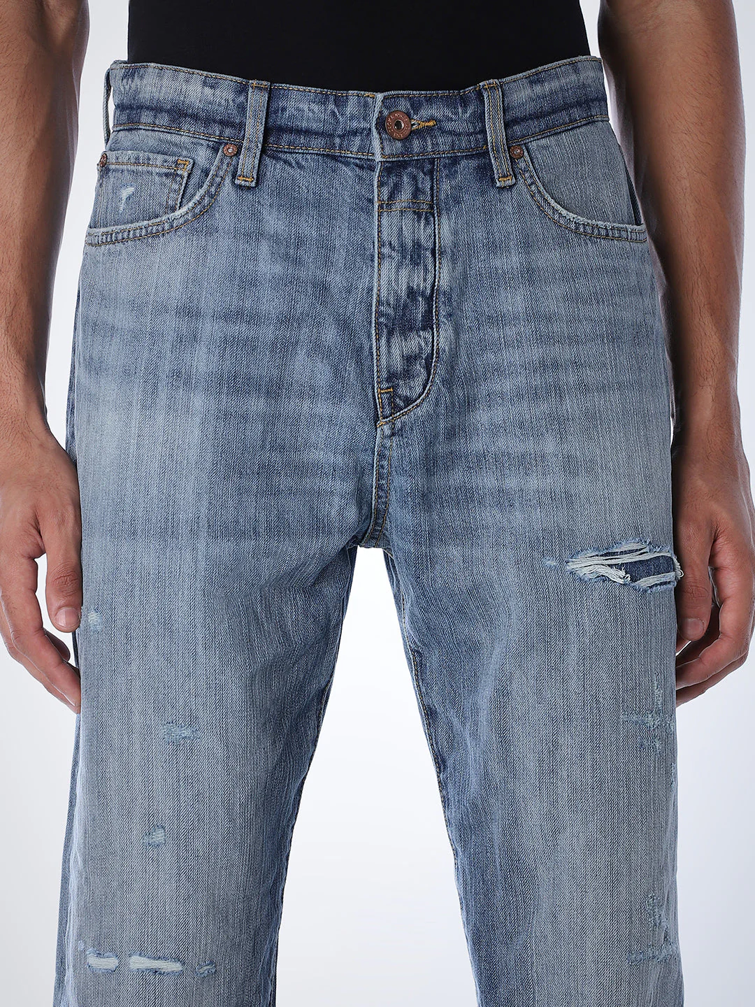 5 Pocket Distressed Dario Loose Fit Jeans - Image 4