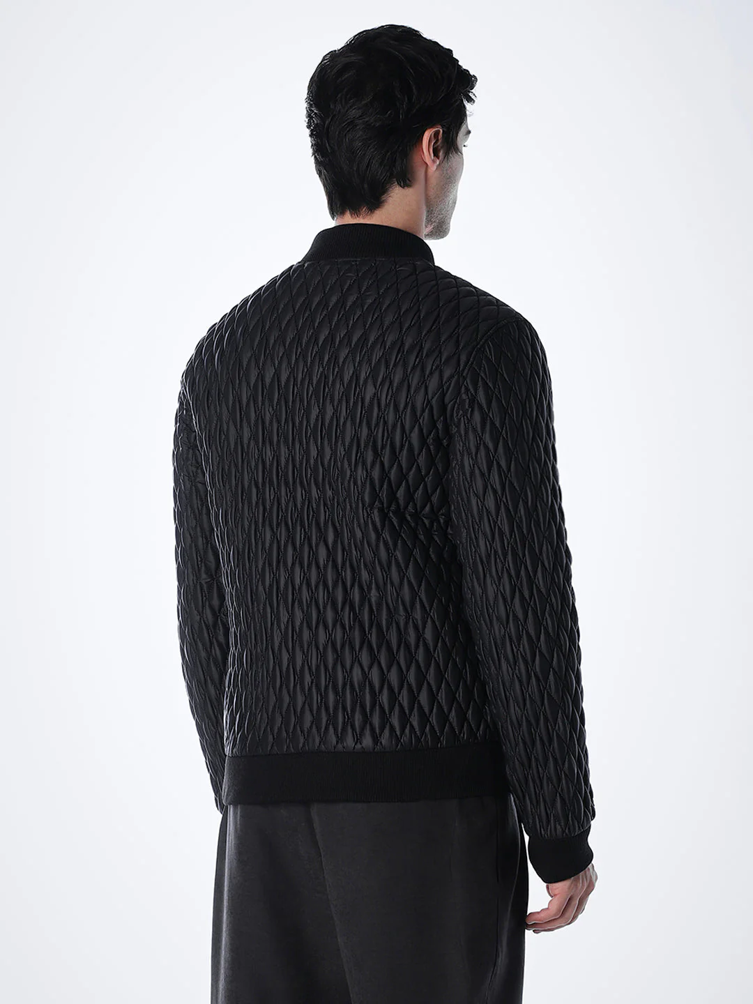 Black Quilted Nylon Bomber Jacket - Image 4