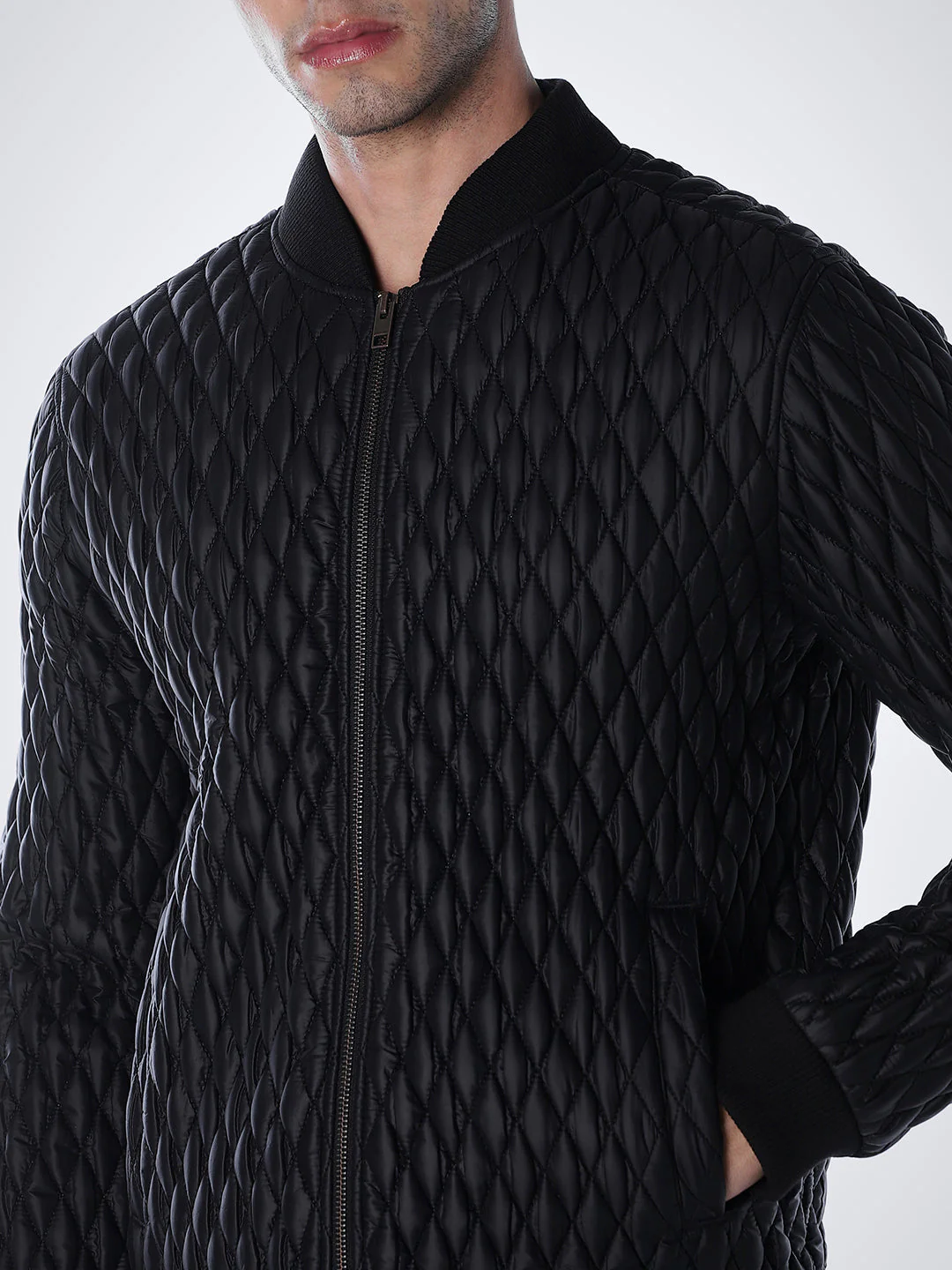 Black Quilted Nylon Bomber Jacket - Image 5