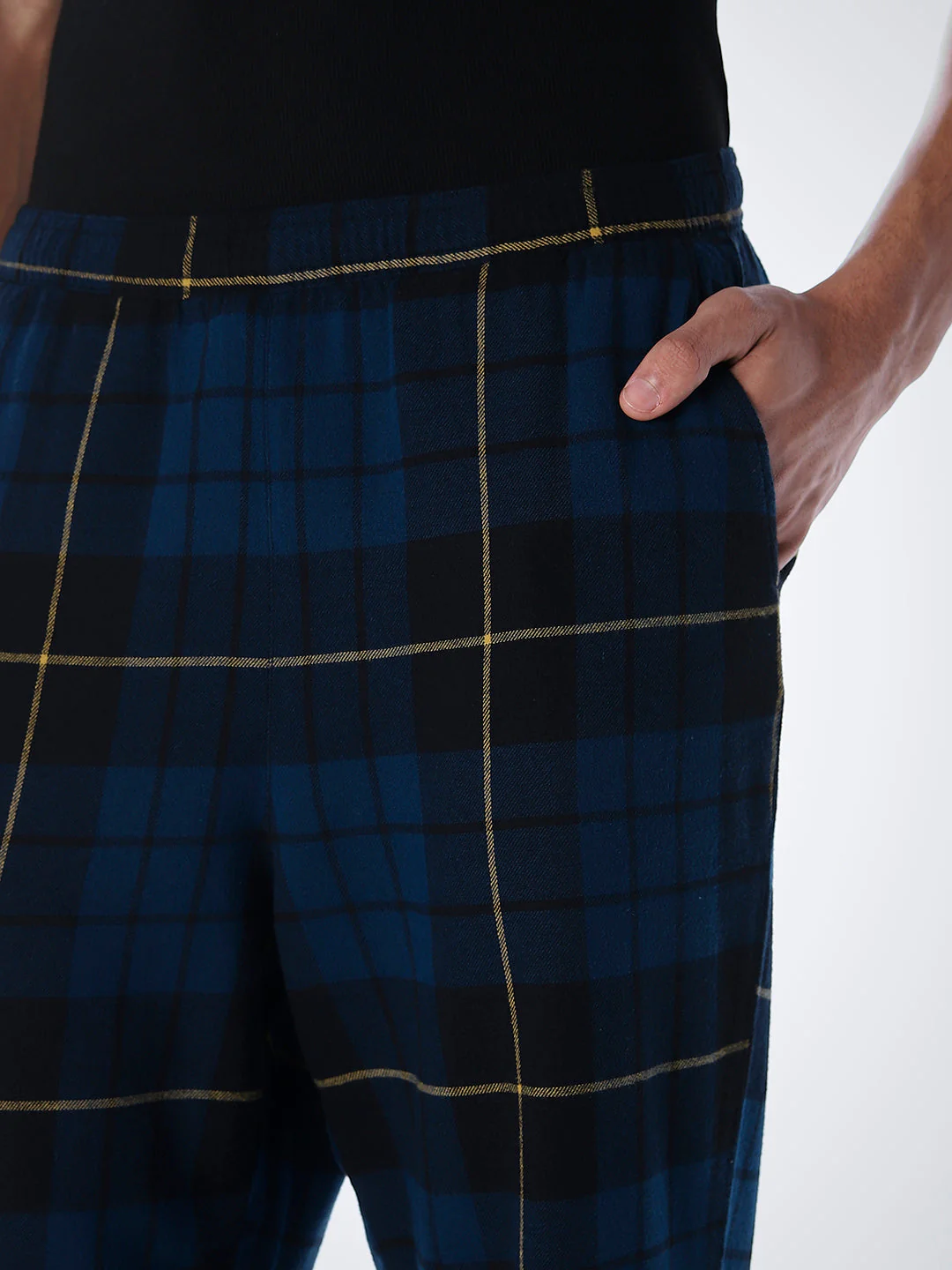 Navy Blue Check Cotton Pyjamas - Image 5