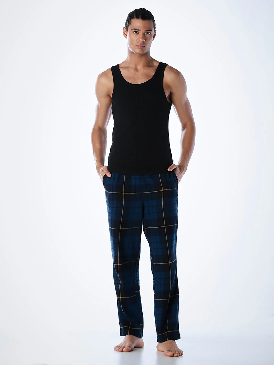 Navy Blue Check Cotton Pyjamas - Image 6