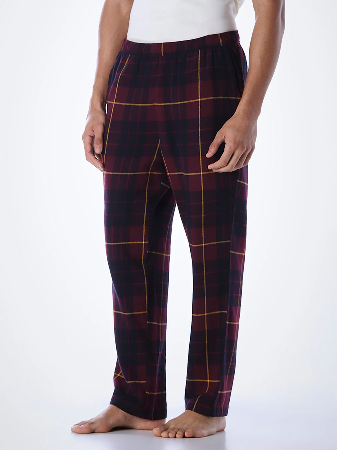 Check Cotton Pyjamas - Wine - Image 3