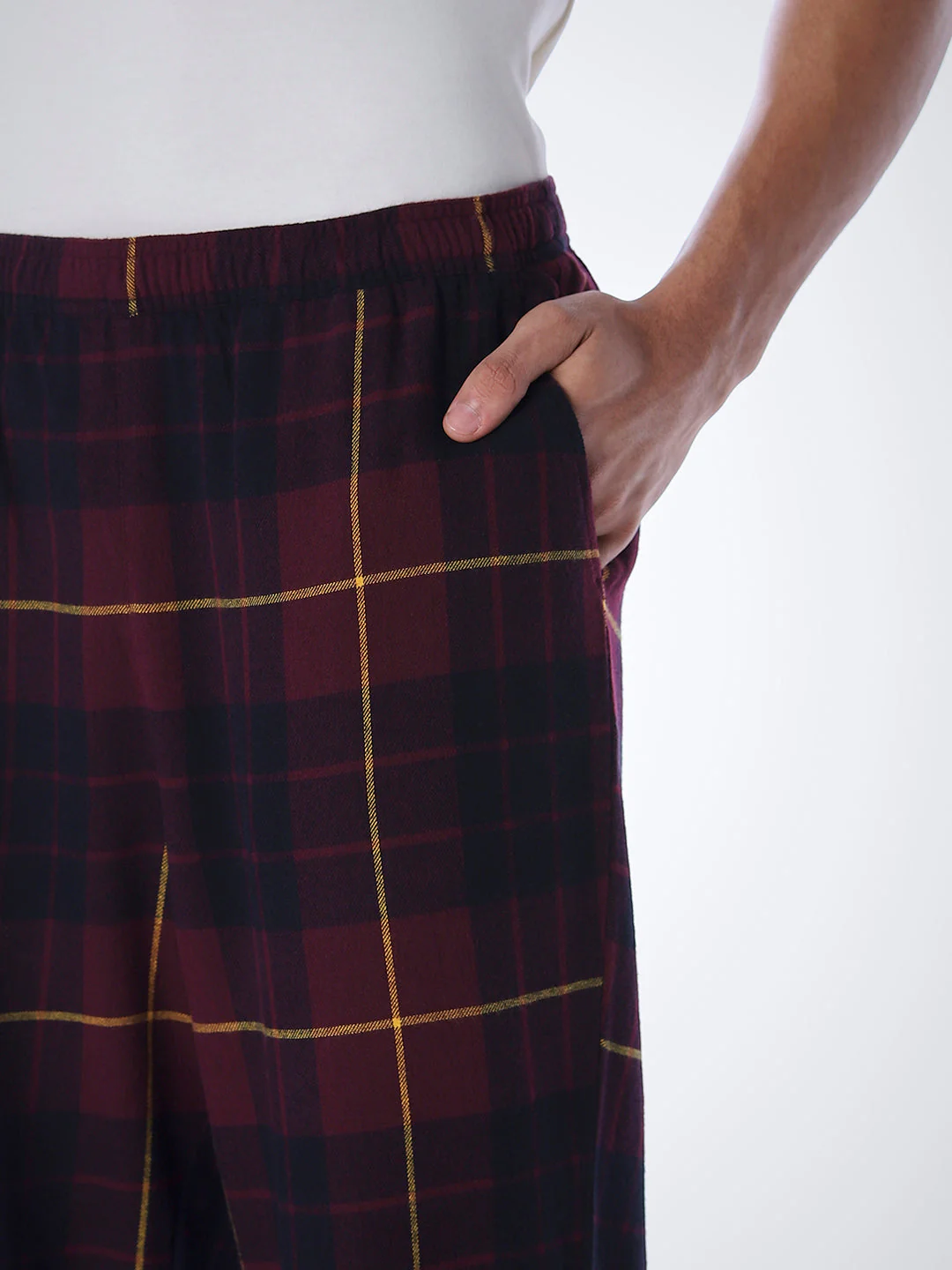 Check Cotton Pyjamas - Wine - Image 5