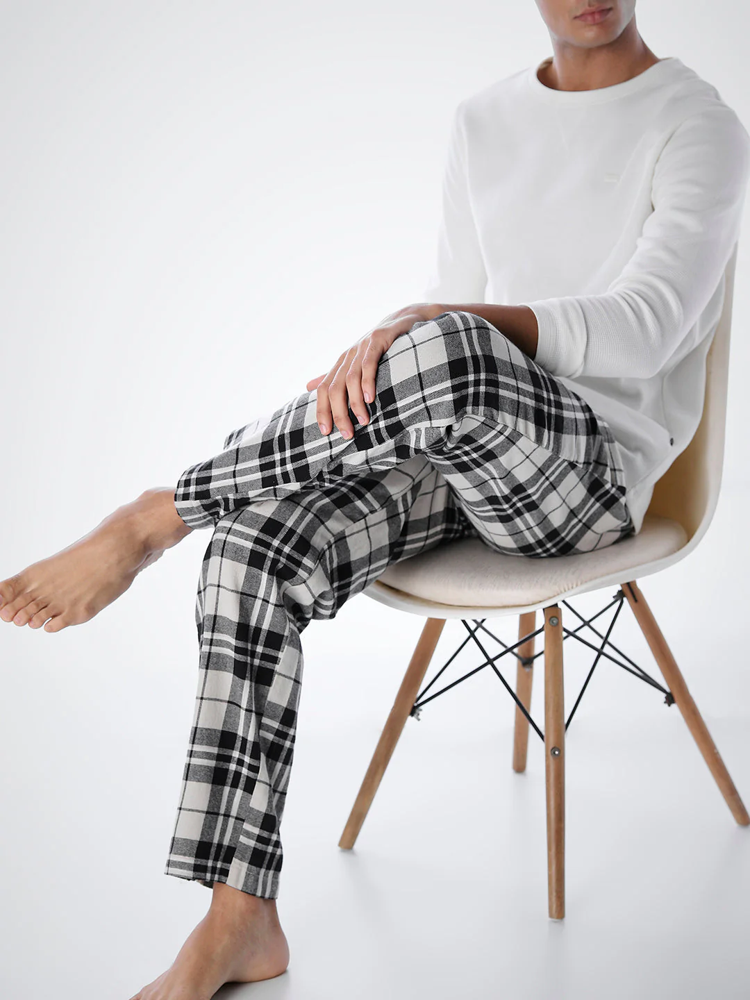 Check Cotton Pyjamas - Cream