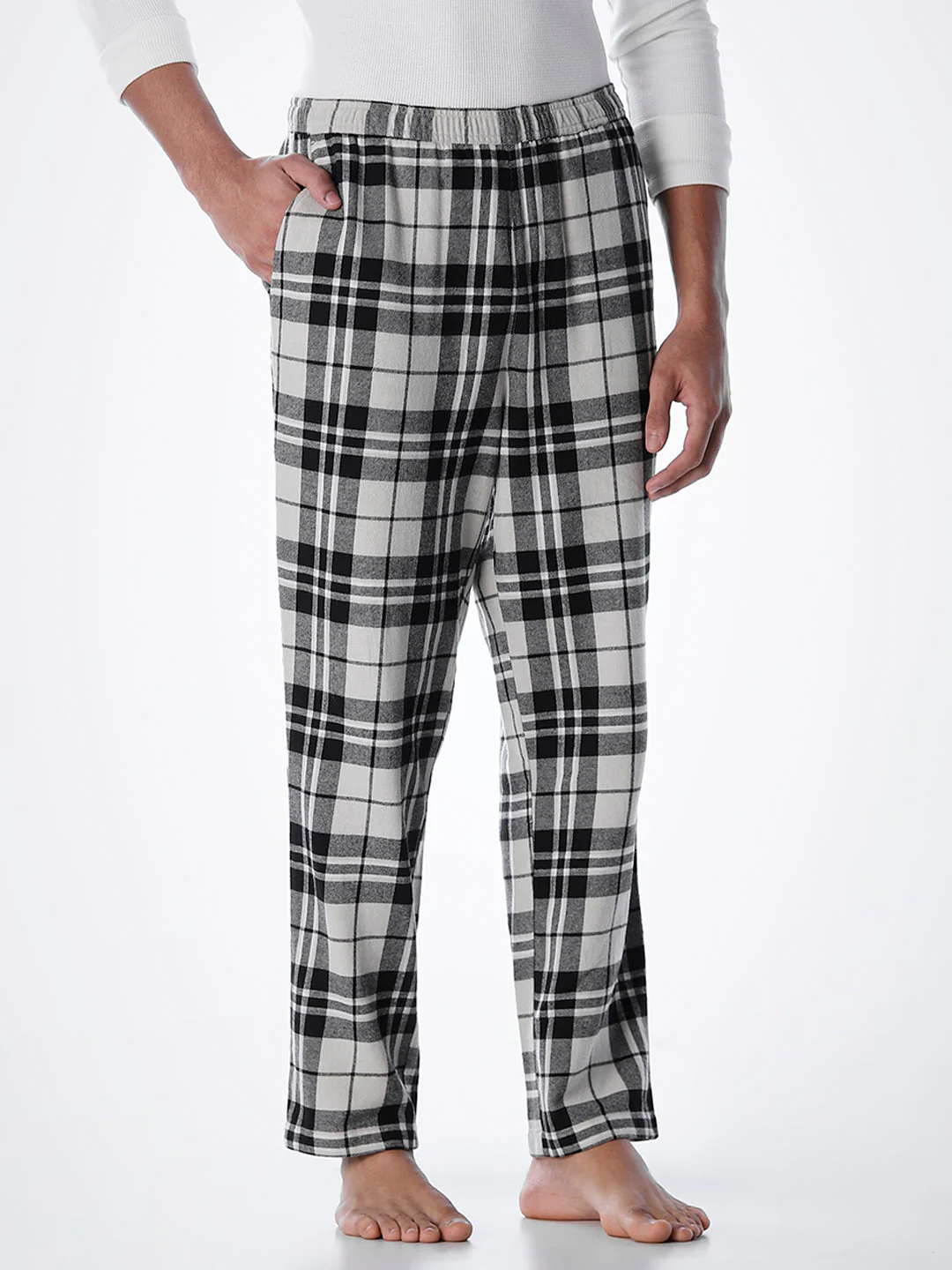 Check Cotton Pyjamas - Cream - Image 3