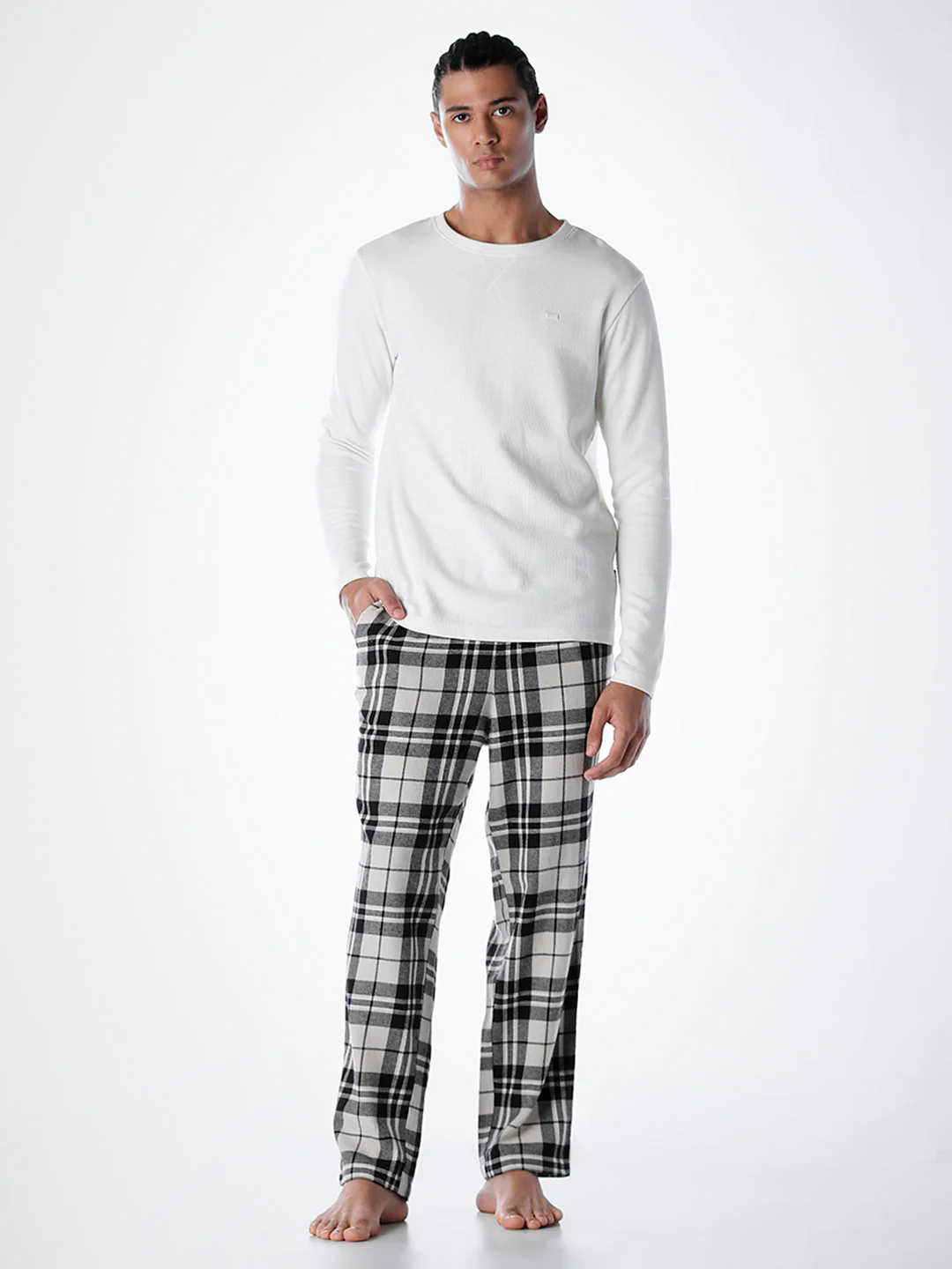 Check Cotton Pyjamas - Cream - Image 6