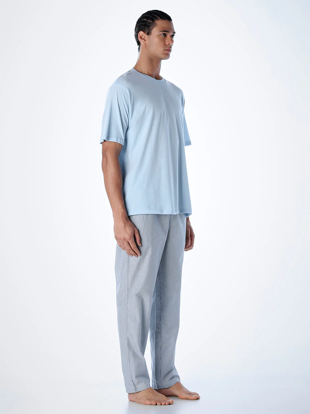 Cotton T-shirt & Pyjamas Set - Light Blue - Image 3
