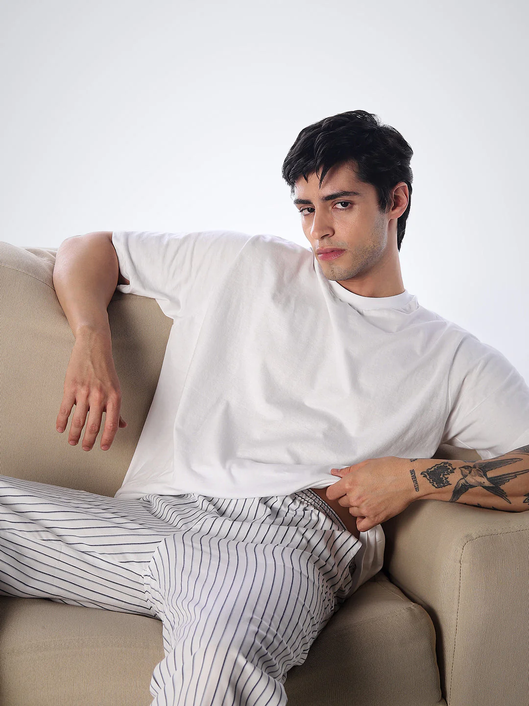 T-shirt & Striped Pants Loungewear Set