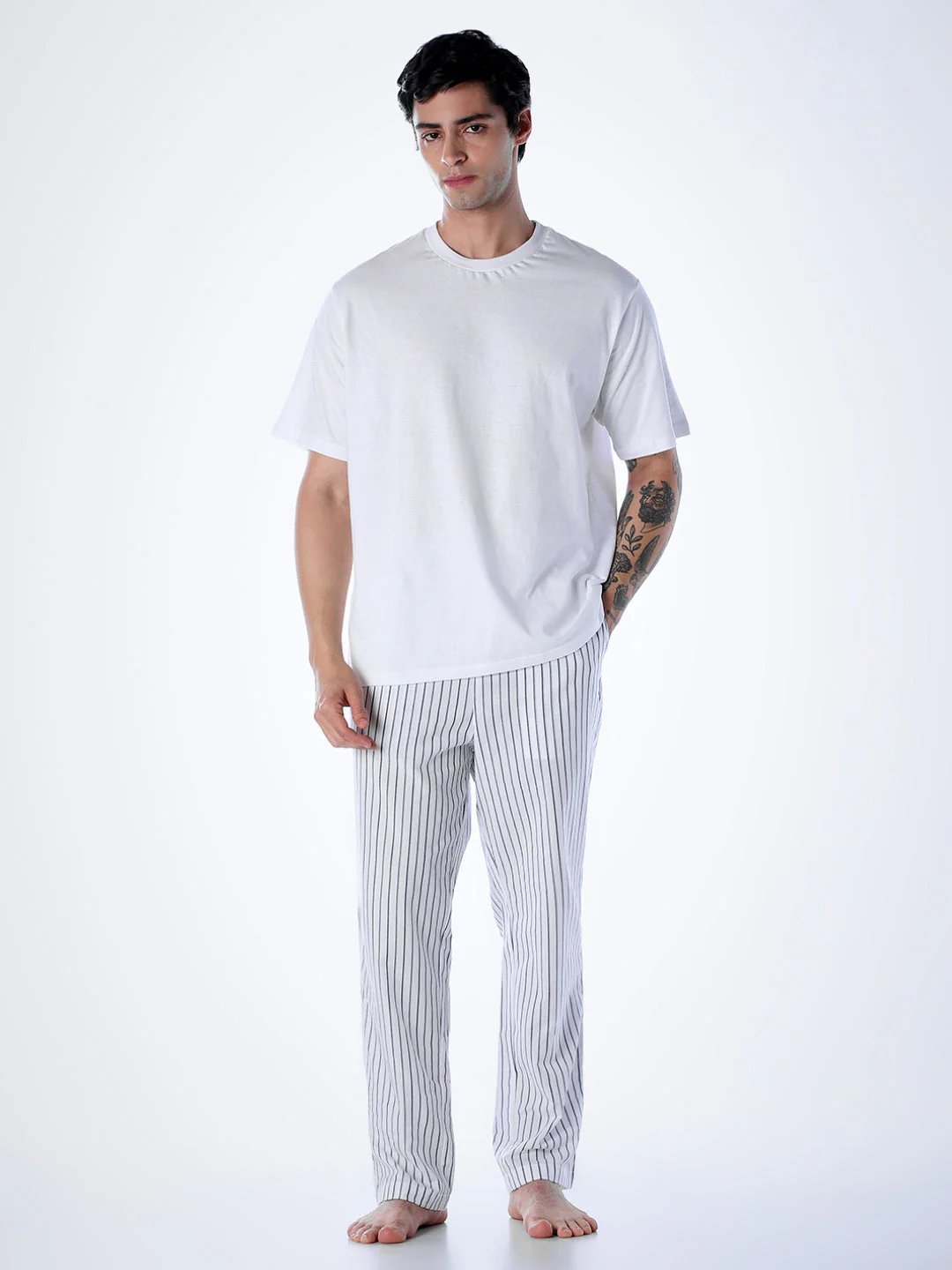T-shirt & Striped Pants Loungewear Set - Image 2