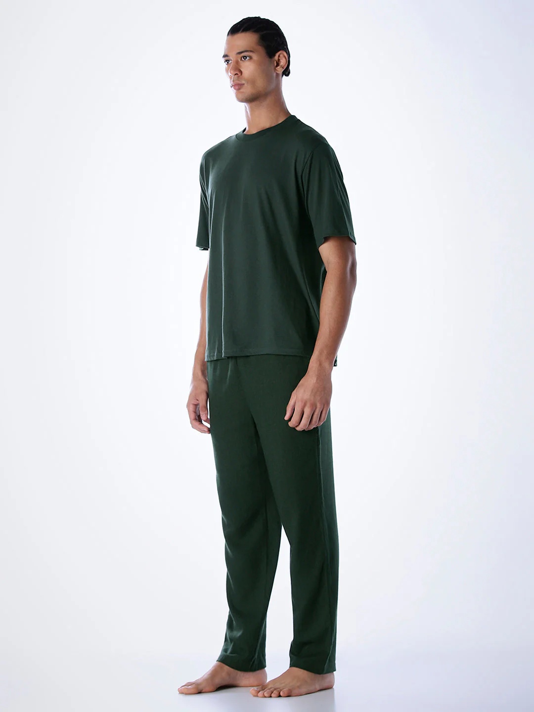 T-Shirt & Pant Loungewear Set - Dark Green - Image 3