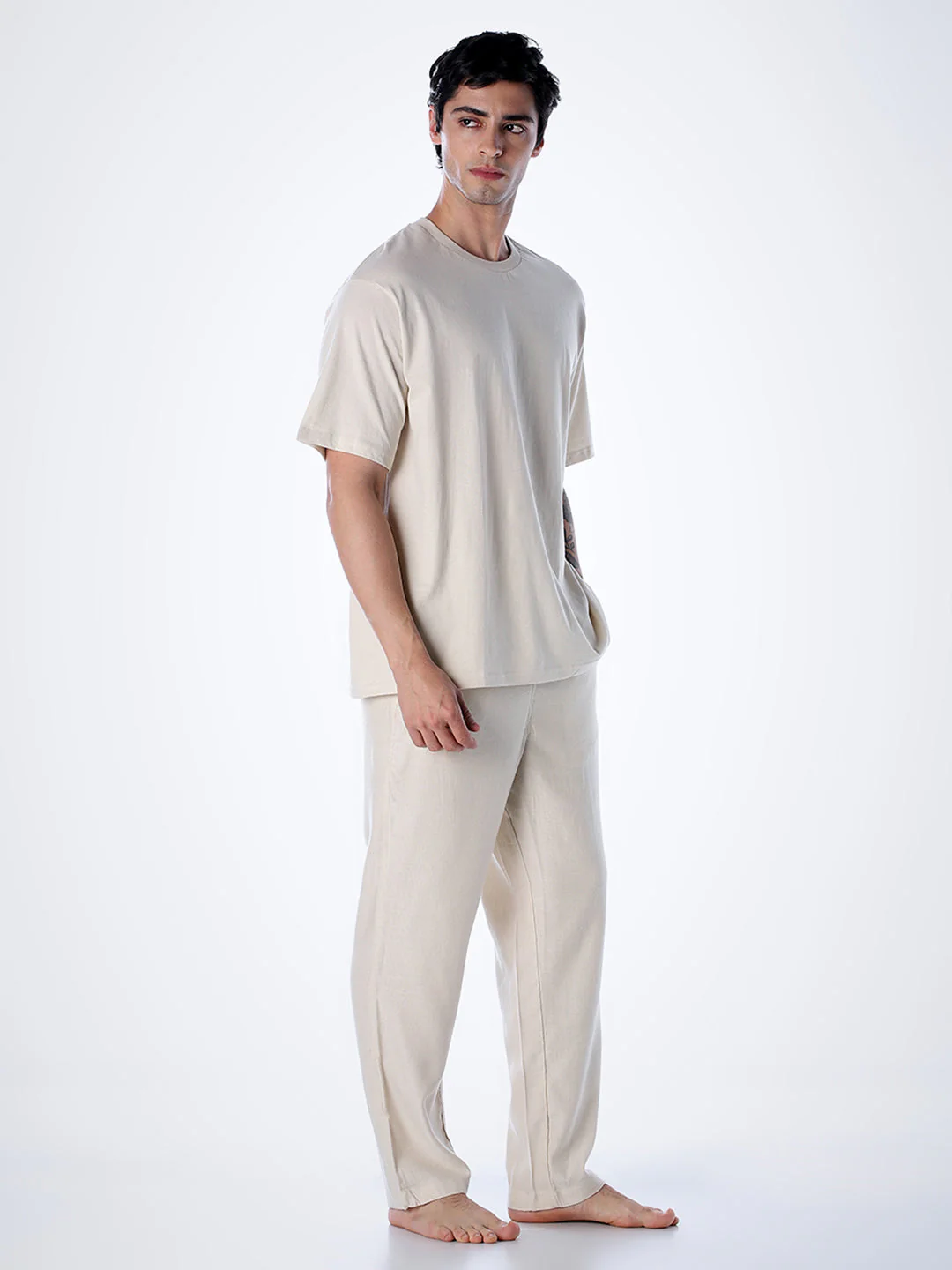 T-Shirt & Pant Loungewear Set - Beige - Image 3