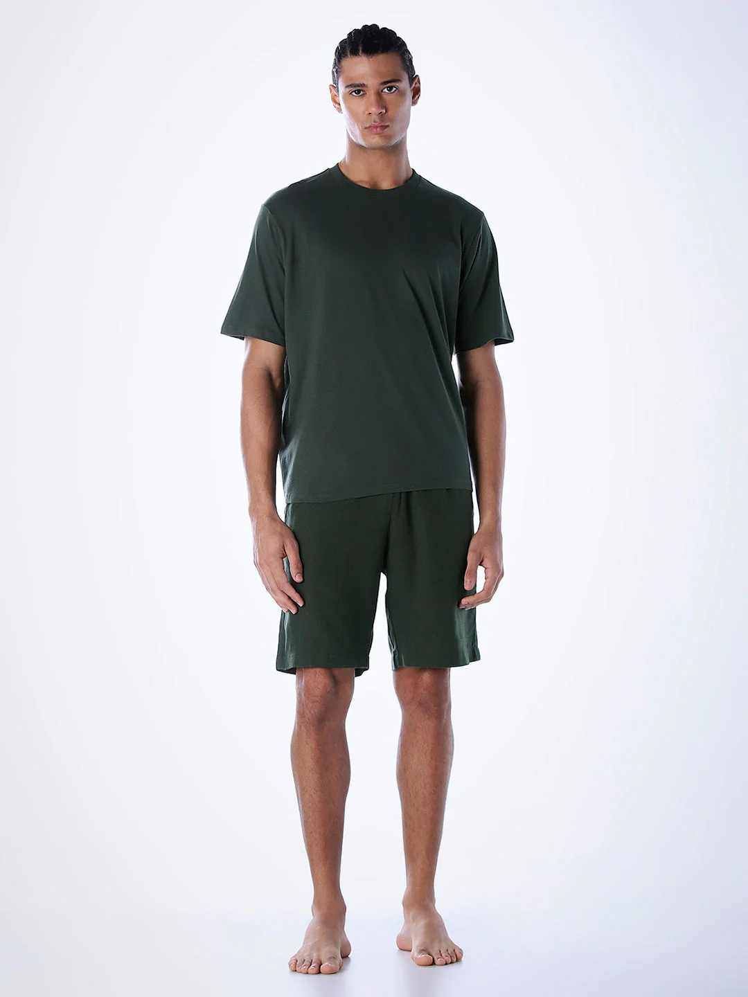T-Shirt & Shorts Loungewear Set - Dark Green - Image 2