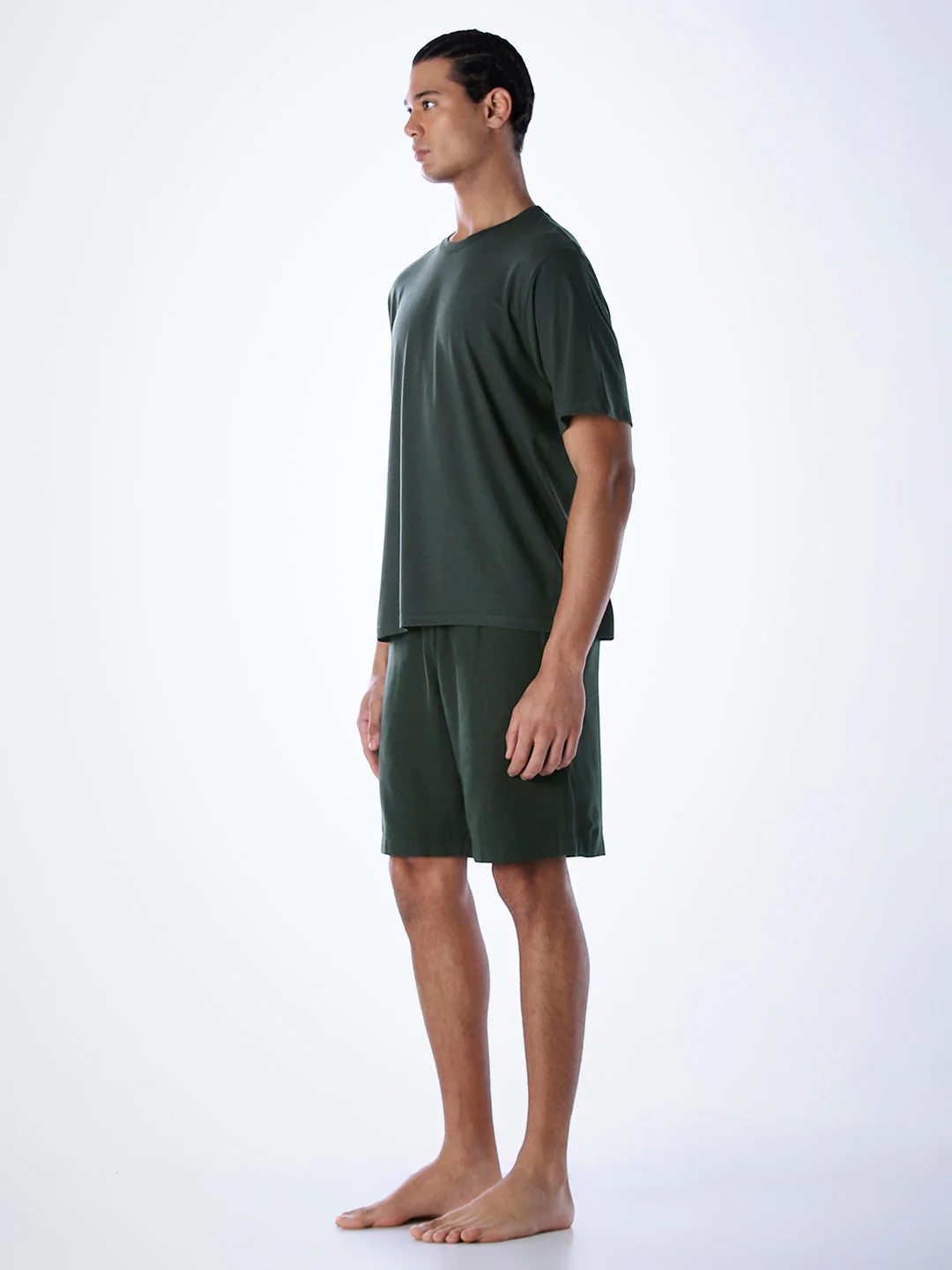 T-Shirt & Shorts Loungewear Set - Dark Green - Image 3