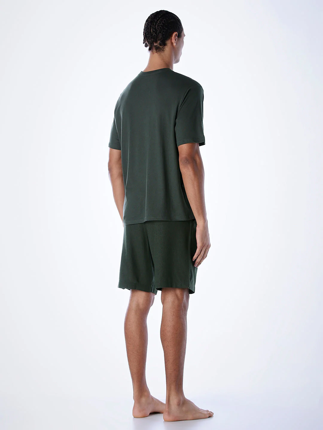 T-Shirt & Shorts Loungewear Set - Dark Green - Image 4