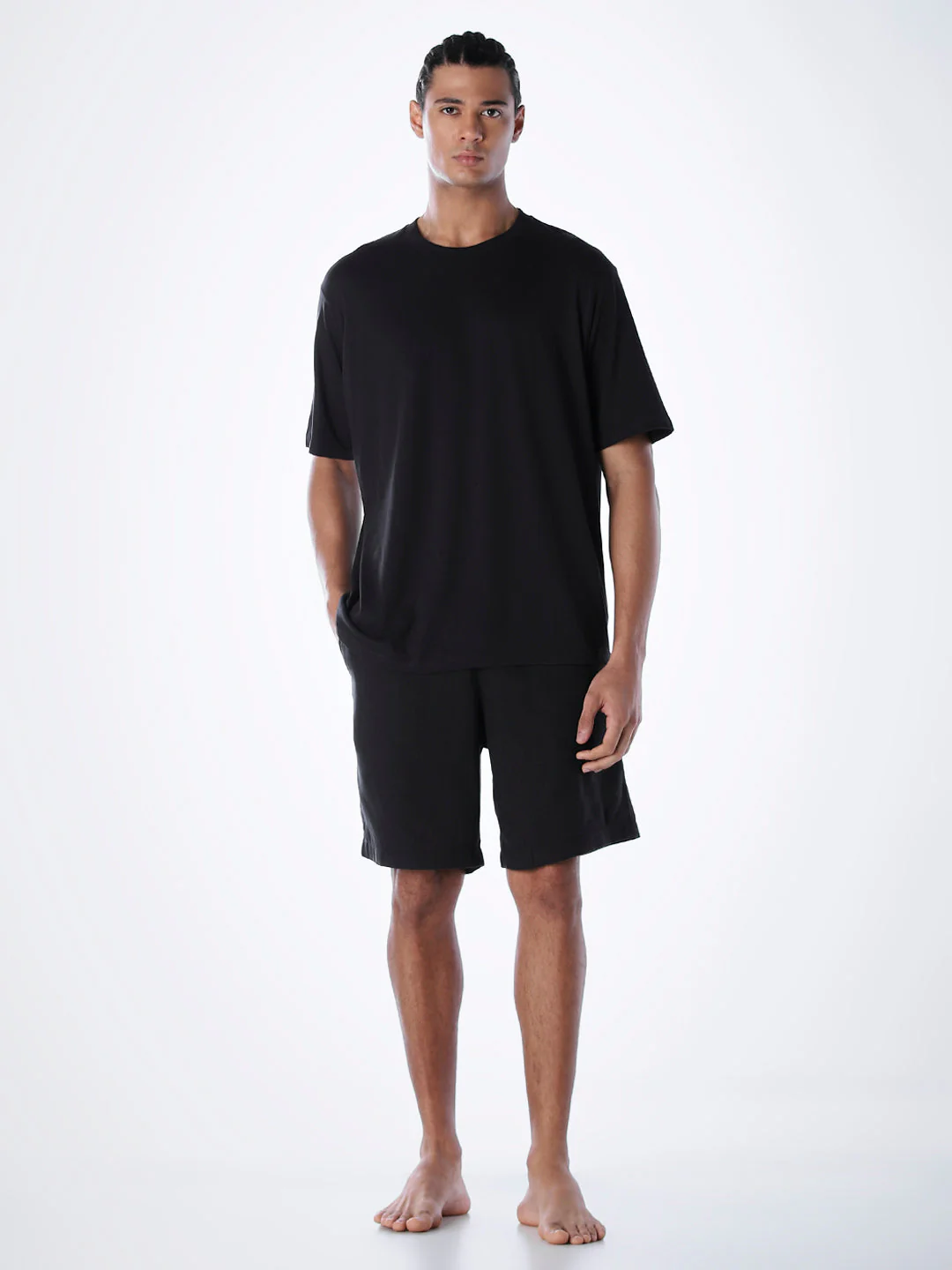 T-Shirt & Shorts Loungewear Set - Black - Image 2