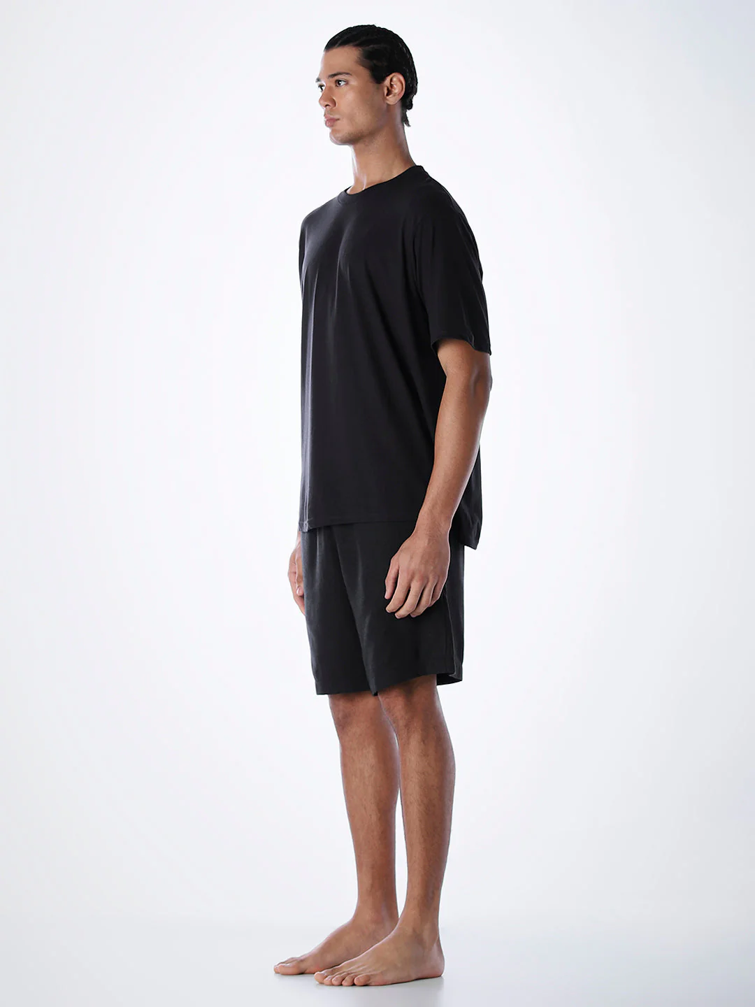 T-Shirt & Shorts Loungewear Set - Black - Image 3