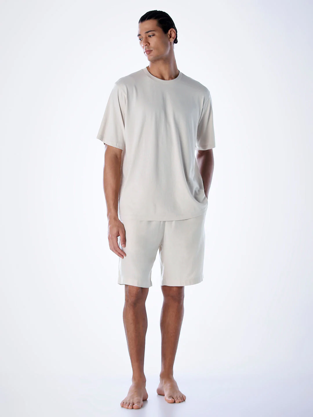 T-Shirt & Shorts Loungewear Set - Beige - Image 2