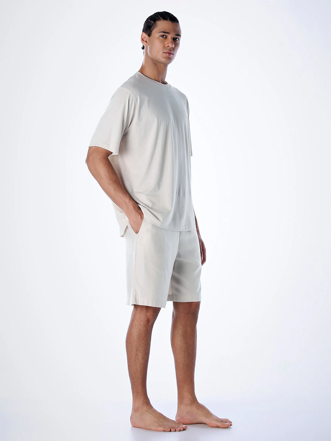 T-Shirt & Shorts Loungewear Set - Beige - Image 3