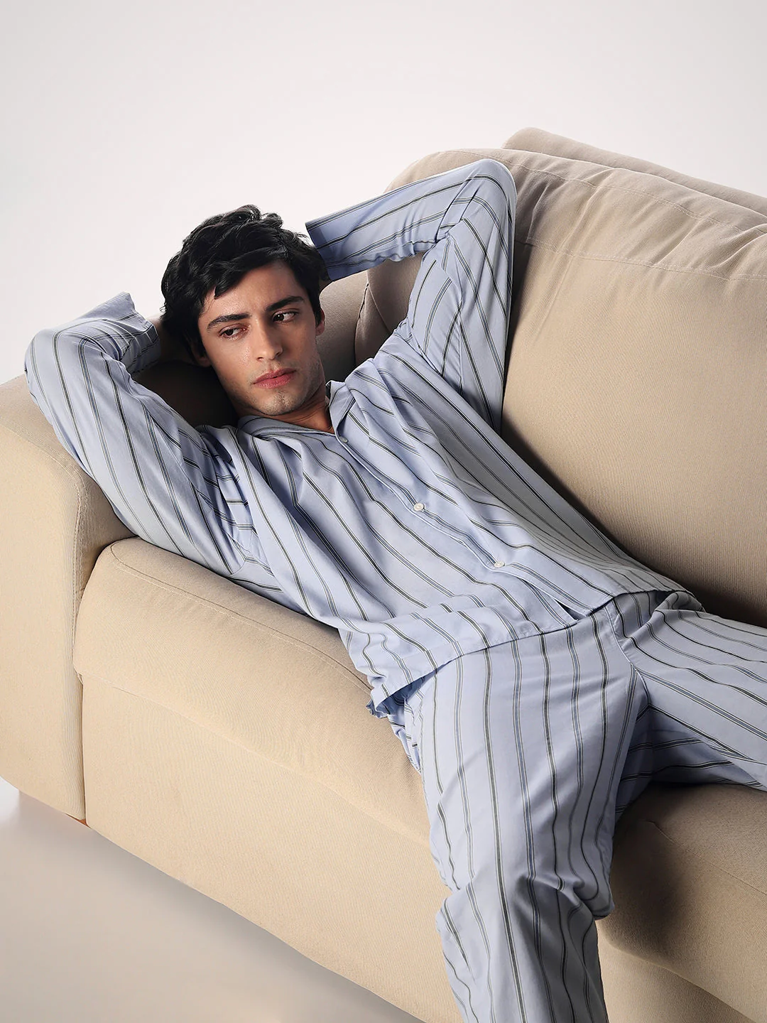 Striped Shirt & Pyjamas Set - Blue
