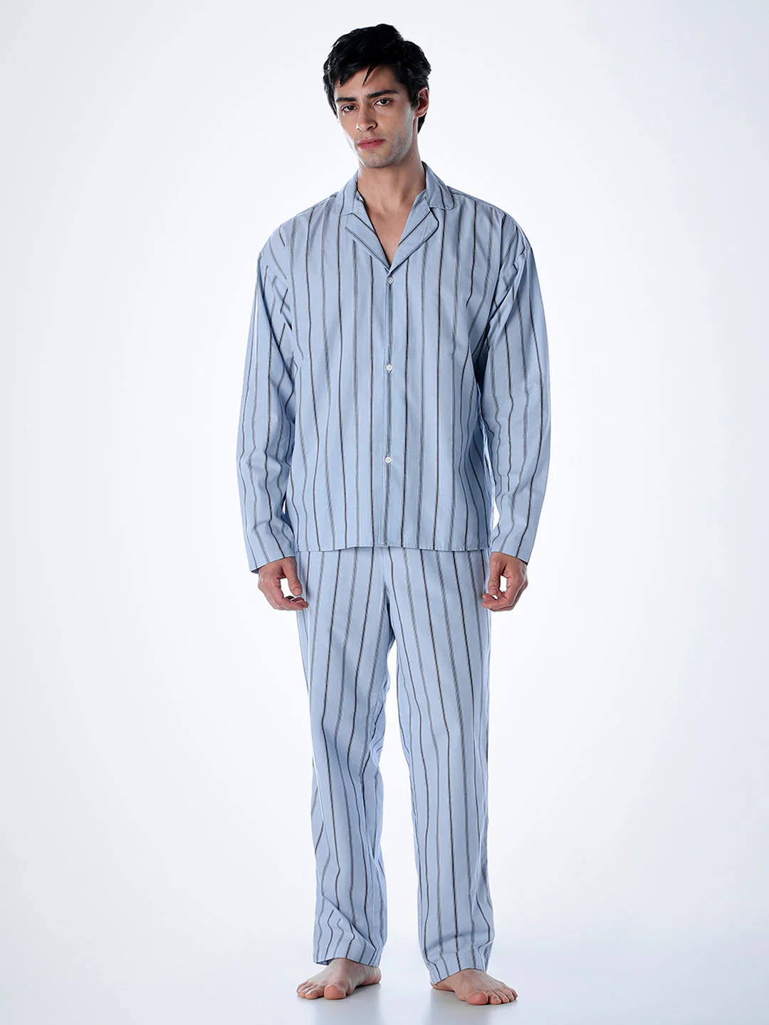 Striped Shirt & Pyjamas Set - Blue - Image 2